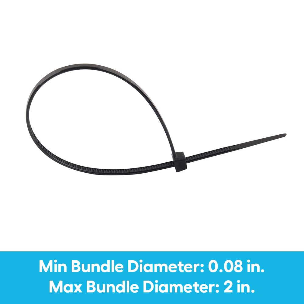 slide 4 of 6, Lowe's Essentials 8-in 40-lb Tensile Strength Nylon Zip ties Black with UV Protection 50 -Pack, 1 ct