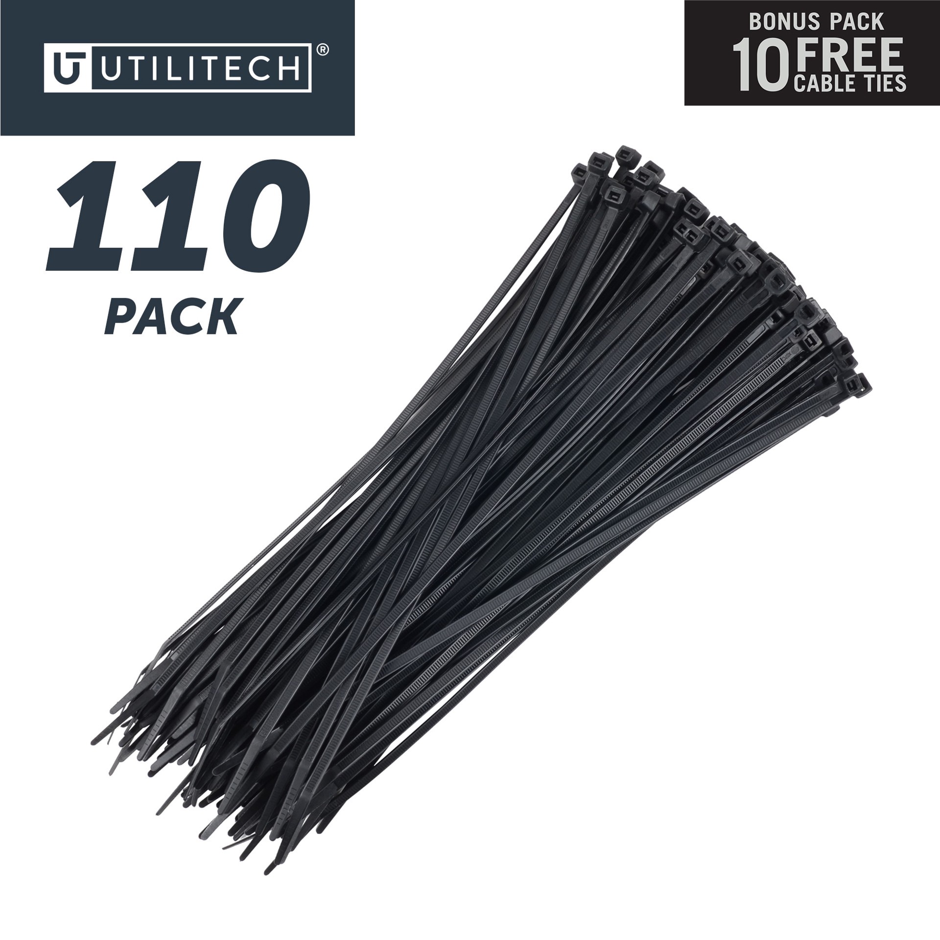 slide 6 of 6, Utilitech 11-in 75.0-lb Tensile Strength Nylon Zip ties Black with UV Protection 110 -Pack, 1 ct