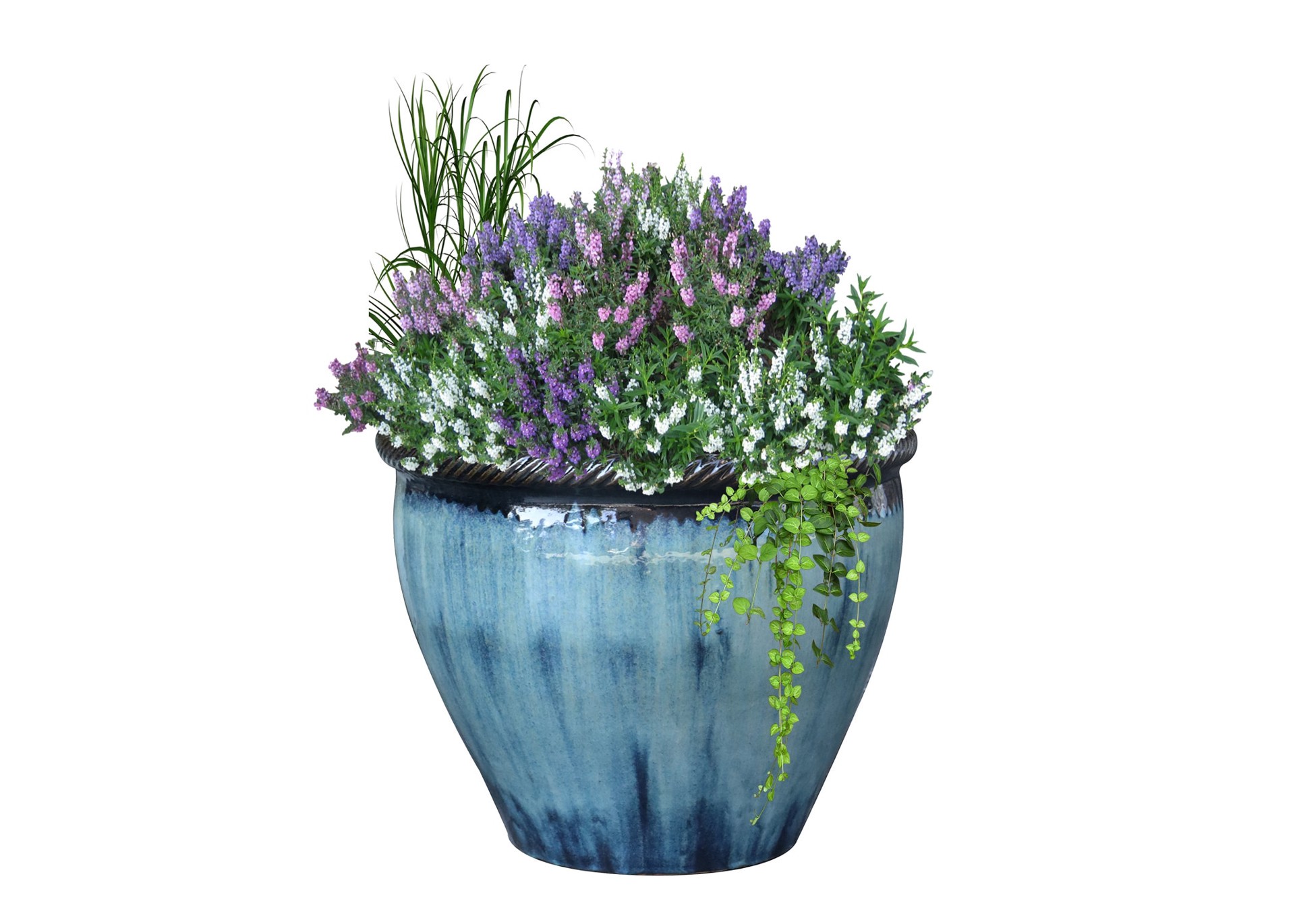 slide 2 of 3, allen + roth Round 15.7-in W x 14.4-in H x 15.7-in D Blue Glazed ceramic Indoor/Outdoor Planter, 1 ct