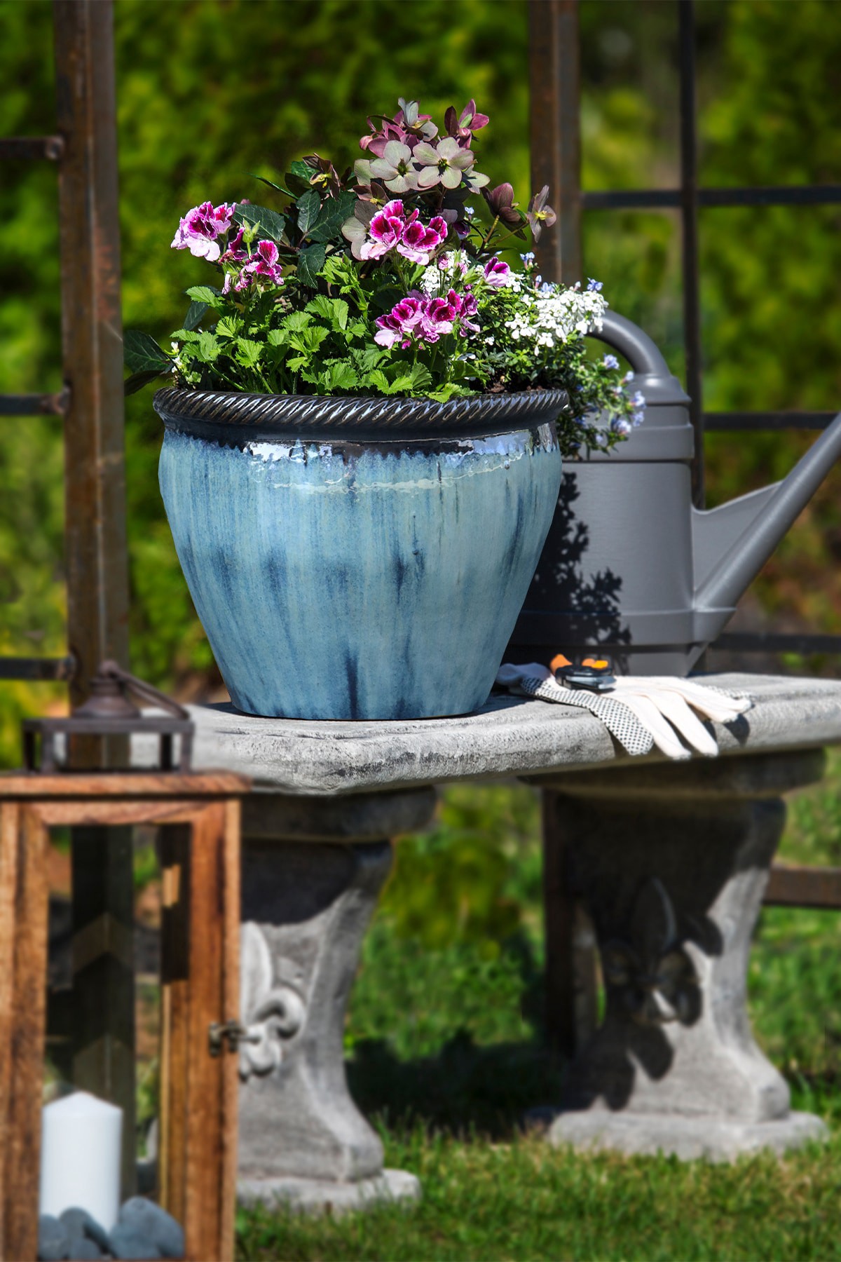 slide 3 of 3, allen + roth Round 15.7-in W x 14.4-in H x 15.7-in D Blue Glazed ceramic Indoor/Outdoor Planter, 1 ct