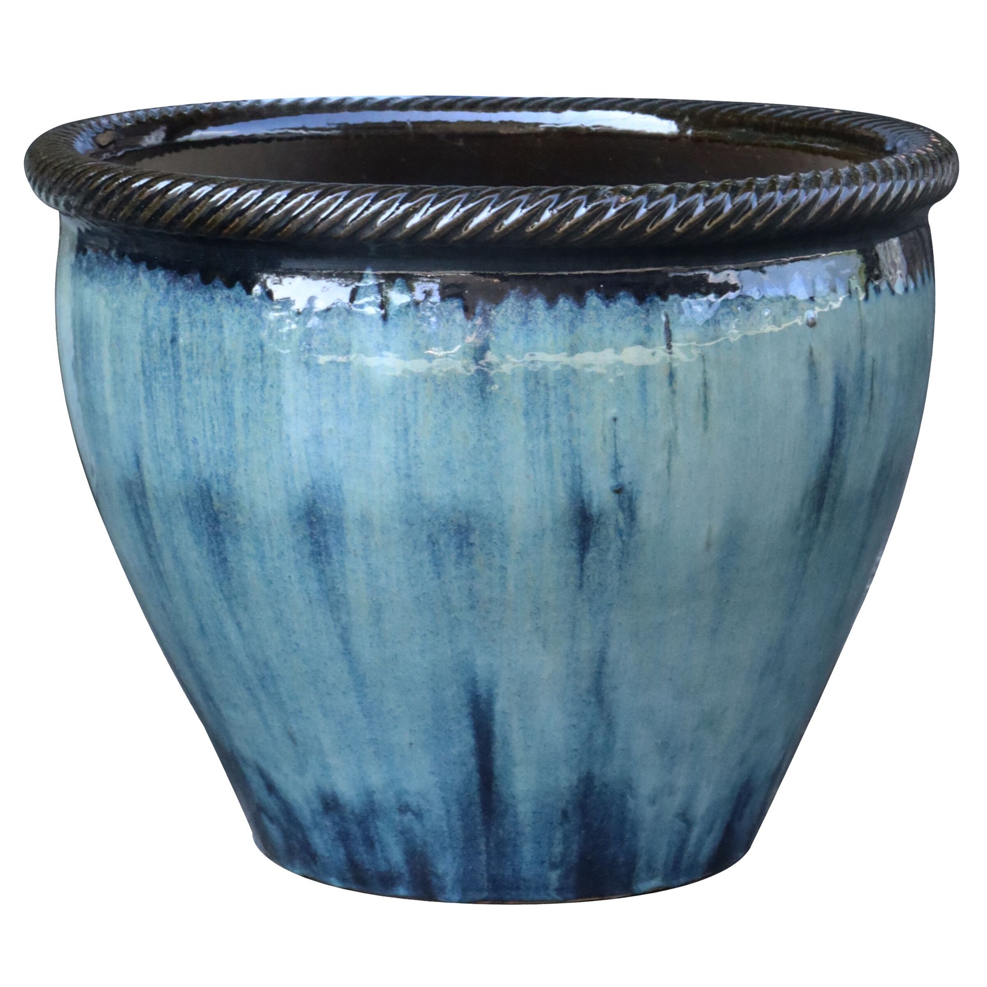 slide 1 of 3, allen + roth Round 15.7-in W x 14.4-in H x 15.7-in D Blue Glazed ceramic Indoor/Outdoor Planter, 1 ct