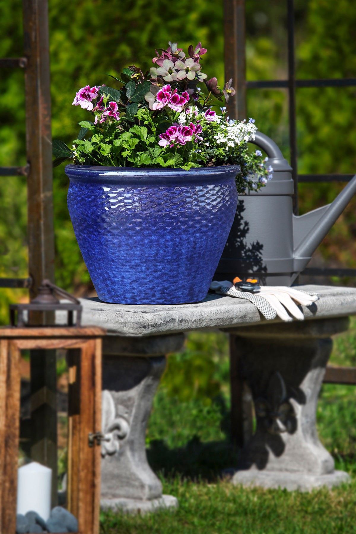 slide 2 of 3, allen + roth Round 15.7-in W x 14.4-in H x 15.7-in D Blue Glazed ceramic Indoor/Outdoor Planter, 1 ct