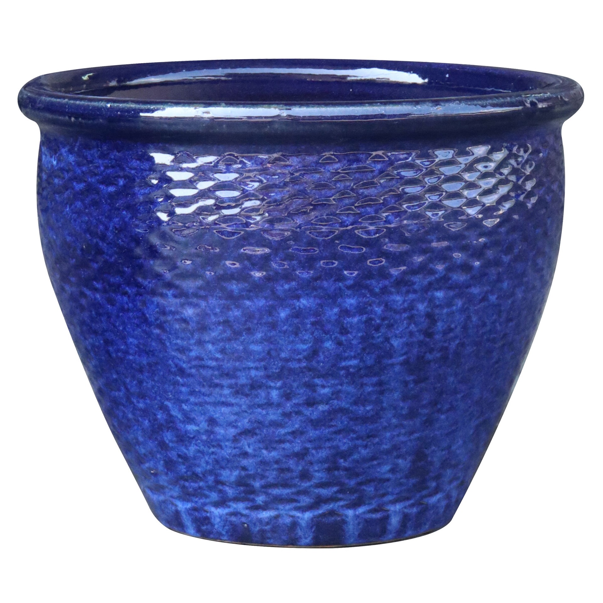 slide 1 of 3, allen + roth Round 15.7-in W x 14.4-in H x 15.7-in D Blue Glazed ceramic Indoor/Outdoor Planter, 1 ct