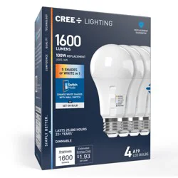 Cree Lighting 100 -Watt EQ A19 Switchable white Medium screw base E26 Dimmable LED General purpose Light Bulb 4 -Pack