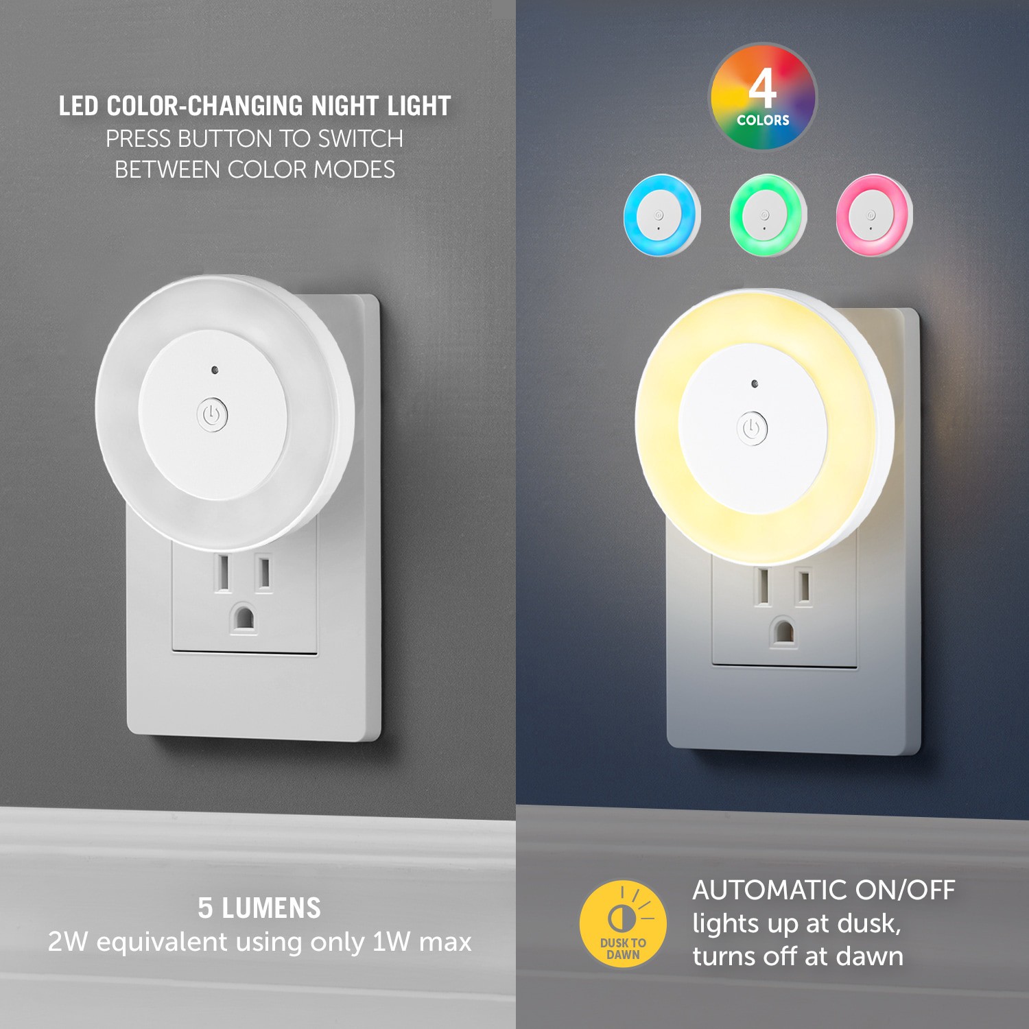 slide 3 of 6, Utilitech White LED Auto On/Off Night Light, 1 ct