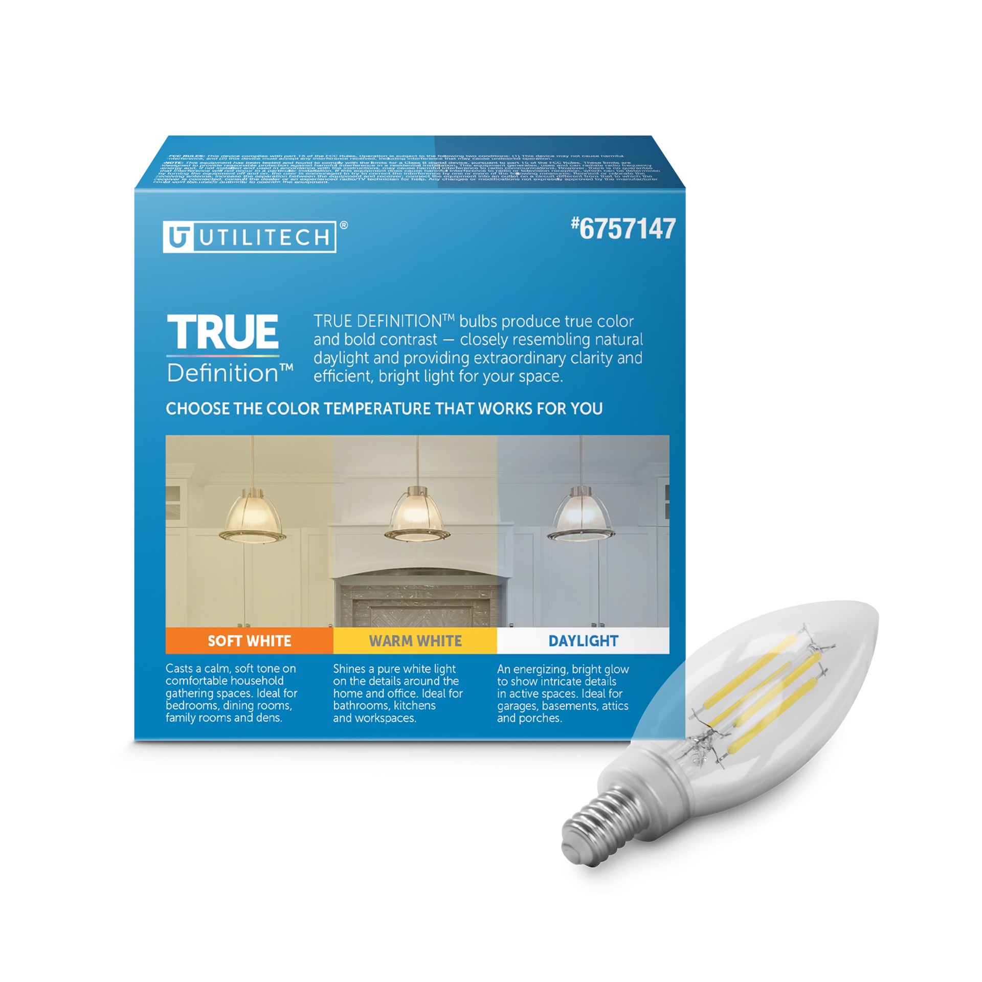 slide 4 of 6, Utilitech 40 -Watt EQ B10 Daylight Candelabra base (E-12) Dimmable LED Decorative Light Bulb 3 -Pack, 1 ct