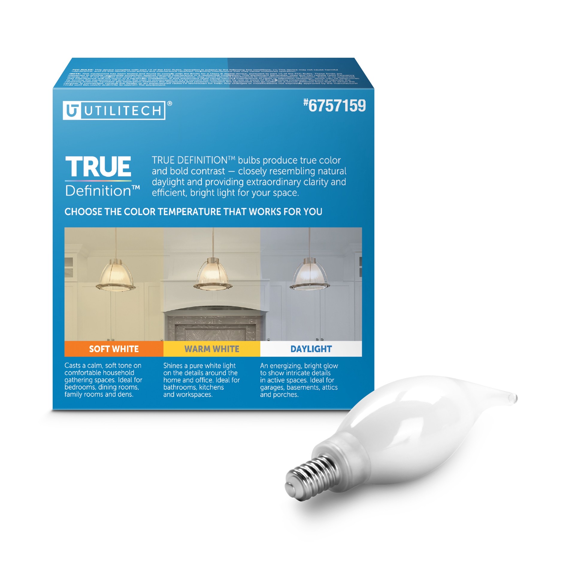 slide 4 of 6, Utilitech 60 -Watt EQ B10 Soft white Candelabra base (E-12) Dimmable LED Decorative Light Bulb 3 -Pack, 1 ct