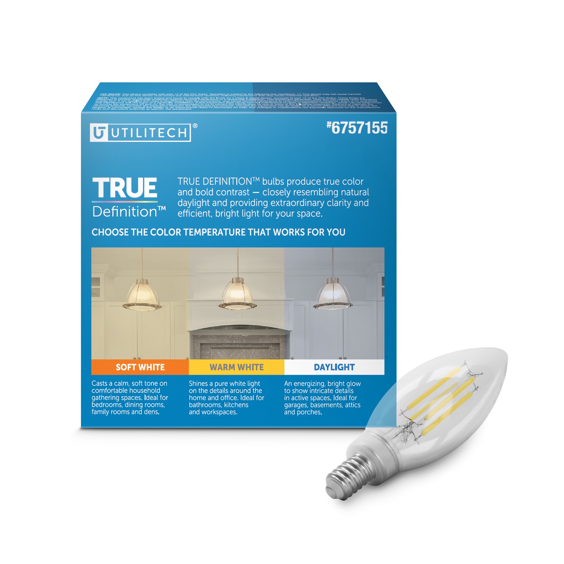 slide 4 of 6, Utilitech 100 -Watt EQ B10 Daylight Candelabra base (E-12) Dimmable LED Decorative Light Bulb 3 -Pack, 1 ct