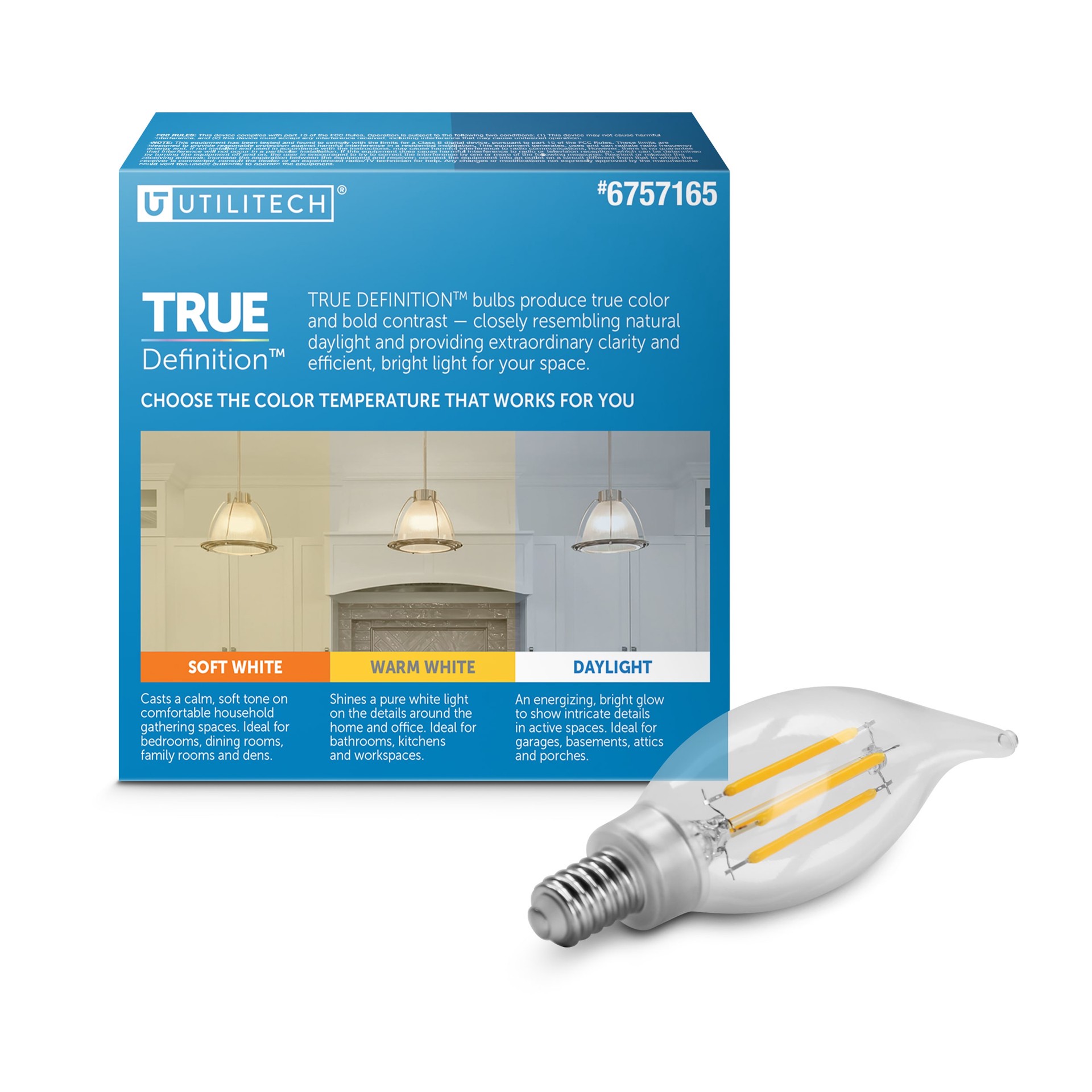 slide 4 of 6, Utilitech 60 -Watt EQ B10 Warm white Candelabra base (E-12) Dimmable LED Decorative Light Bulb 3 -Pack, 1 ct