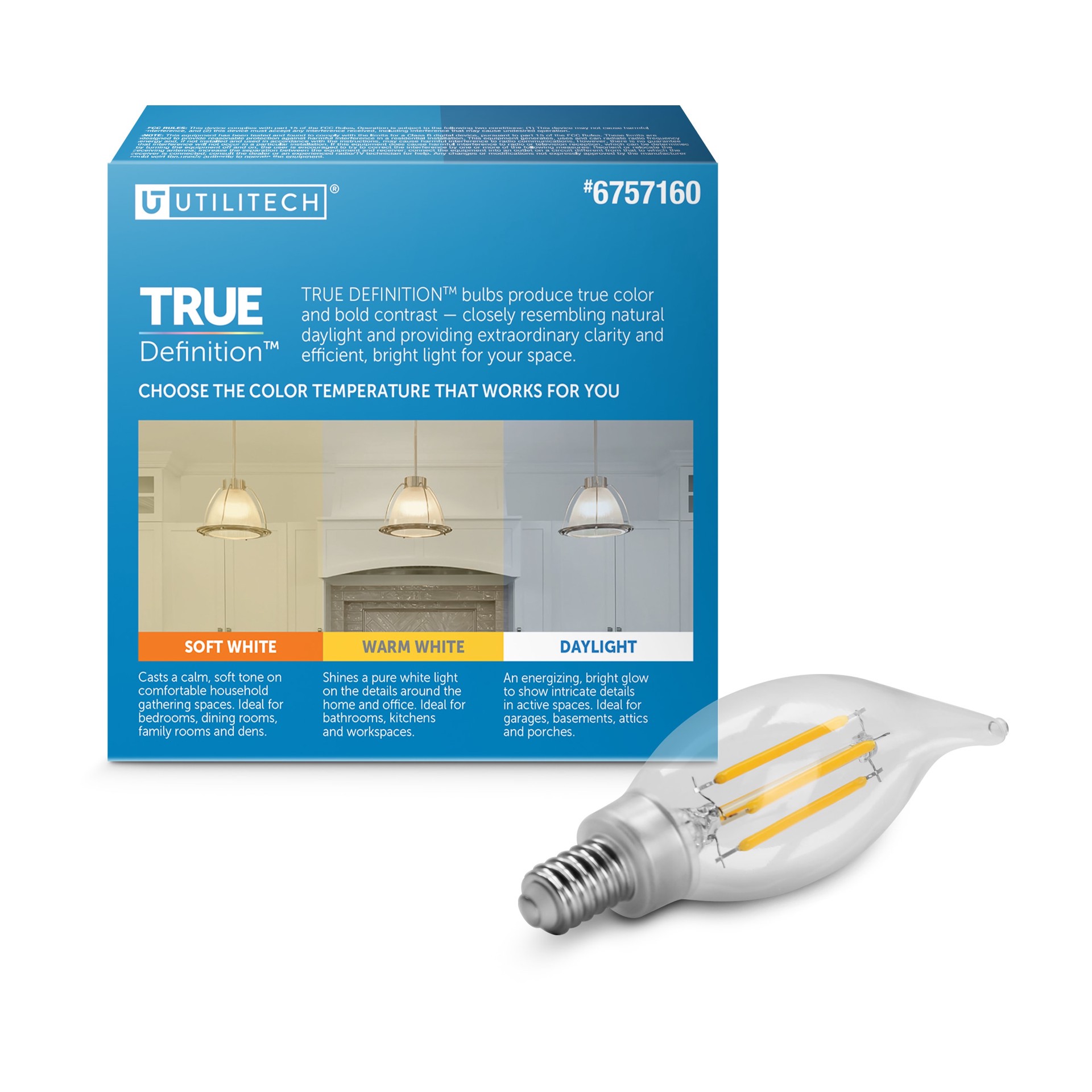 slide 4 of 6, Utilitech 60 -Watt EQ B10 Daylight Candelabra base (E-12) Dimmable LED Decorative Light Bulb 3 -Pack, 1 ct