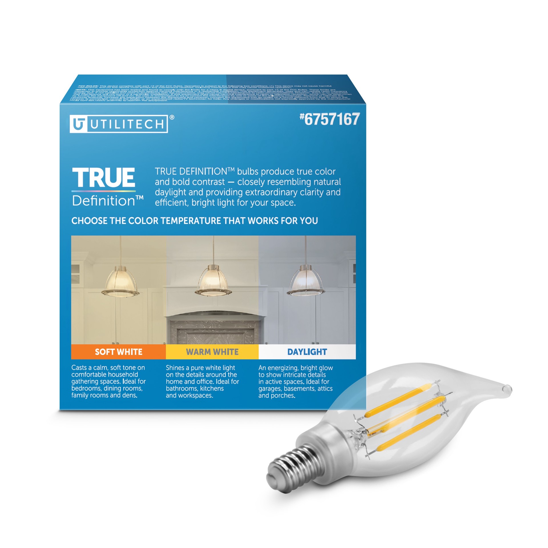 slide 4 of 6, Utilitech 25 -Watt EQ B10 Daylight Candelabra base (E-12) Dimmable LED Decorative Light Bulb 3 -Pack, 1 ct