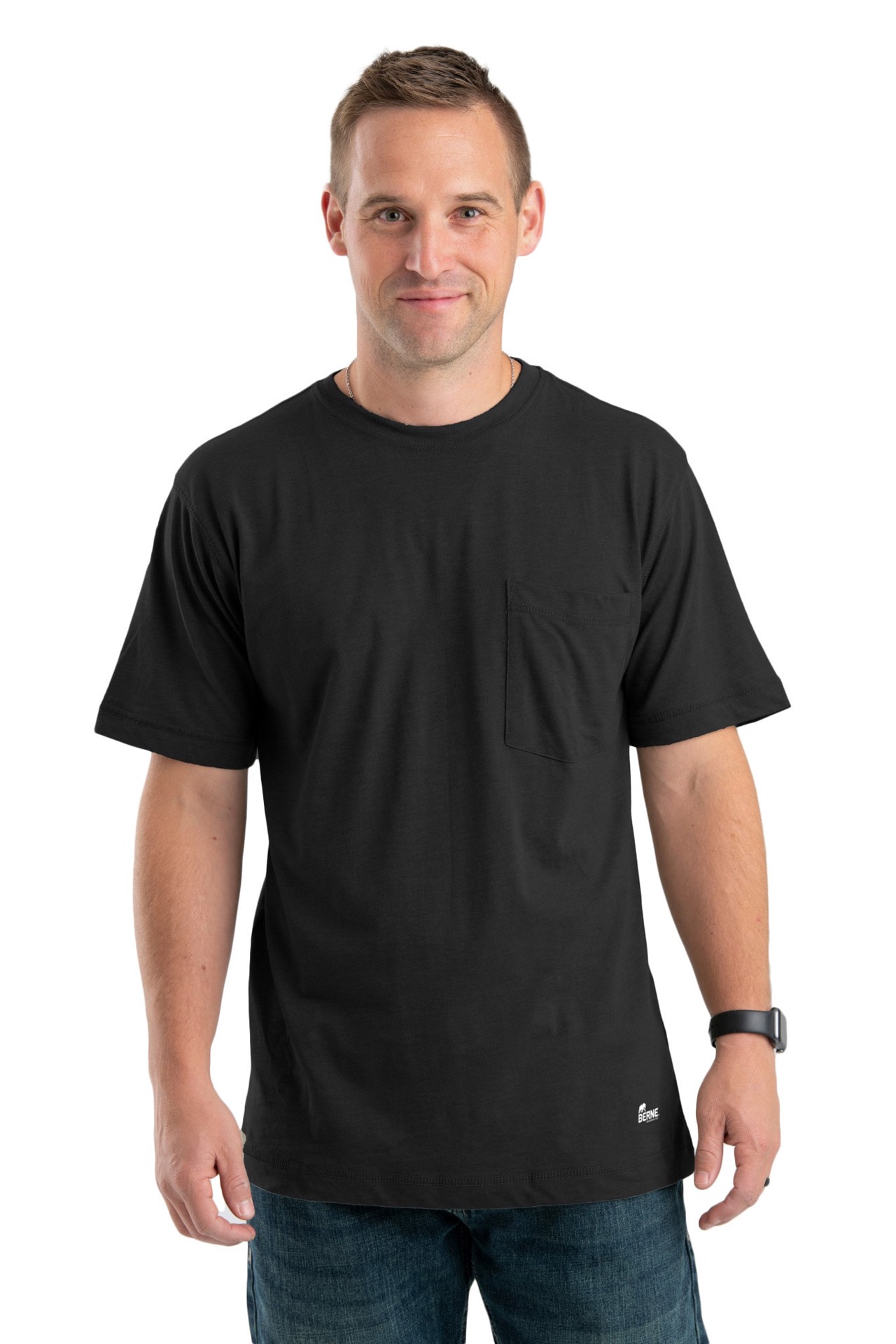 slide 1 of 4, BERNE APPAREL Men's Black Jersey Short sleeve Solid T-shirt ( Large ), 1 ct