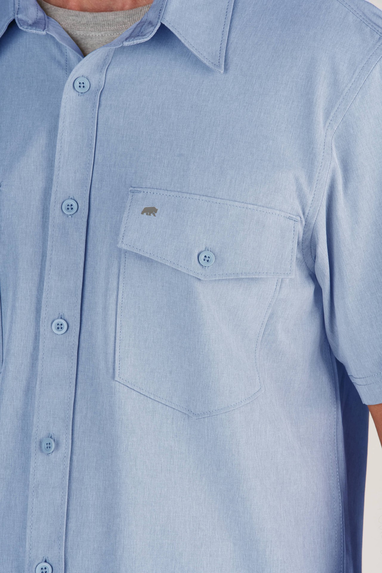 slide 4 of 4, BERNE APPAREL Men's Blue Poplin Short sleeve Solid Button-down shirt ( 2XL ), 1 ct