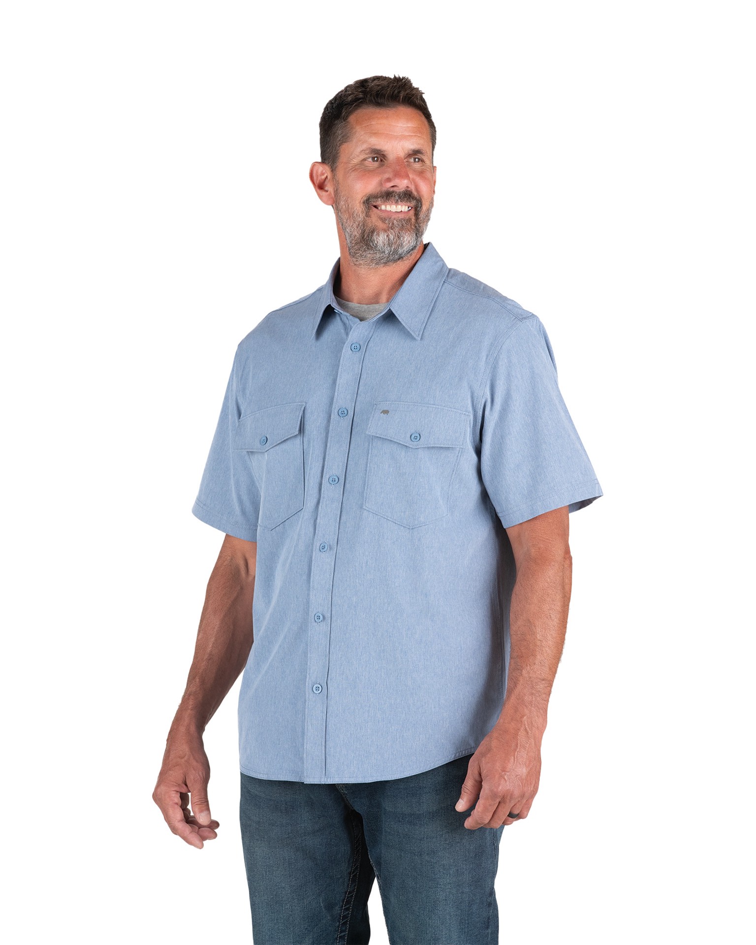 slide 1 of 4, BERNE APPAREL Men's Blue Poplin Short sleeve Solid Button-down shirt ( 2XL ), 1 ct