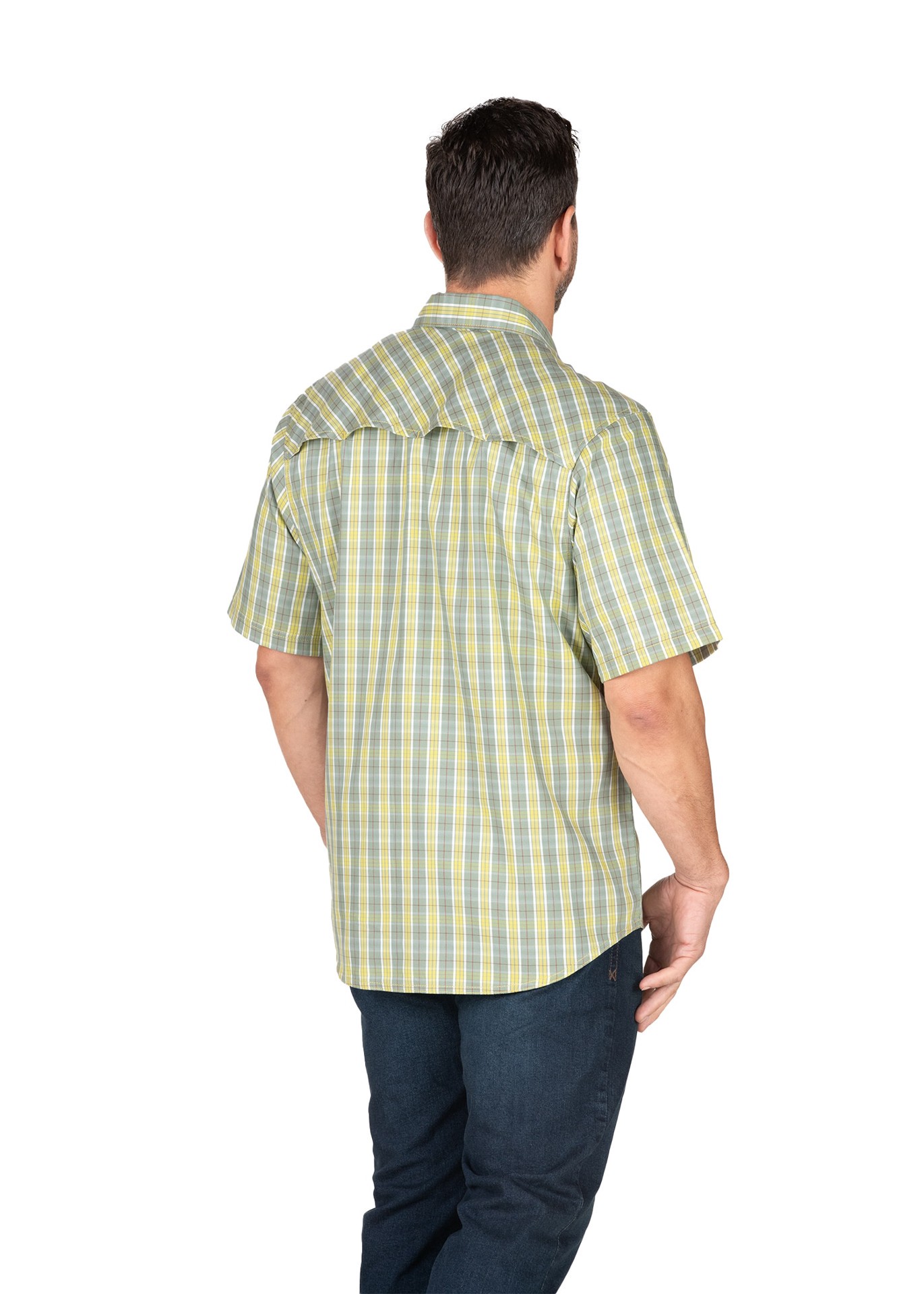 slide 3 of 4, BERNE APPAREL Men's Yellow Poplin Short sleeve Checked Button-down shirt ( 2XL ), 1 ct
