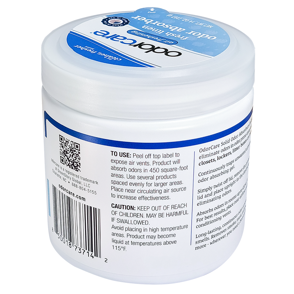 slide 3 of 6, OdorCare Gel Solid Odor Absorber, Odor Eliminator for Smoke Odor Musty Smell in Home, Bathroom, Kitchen, Pet Areas, Made in USA 14 -oz Fresh Linen Air Freshener, 1 ct