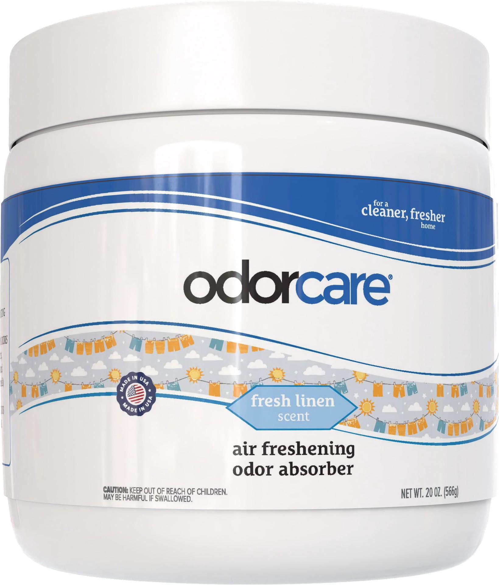 slide 1 of 6, OdorCare Gel Solid Odor Absorber, Odor Eliminator for Smoke Odor Musty Smell in Home, Bathroom, Kitchen, Pet Areas, Made in USA 14 -oz Fresh Linen Air Freshener, 1 ct