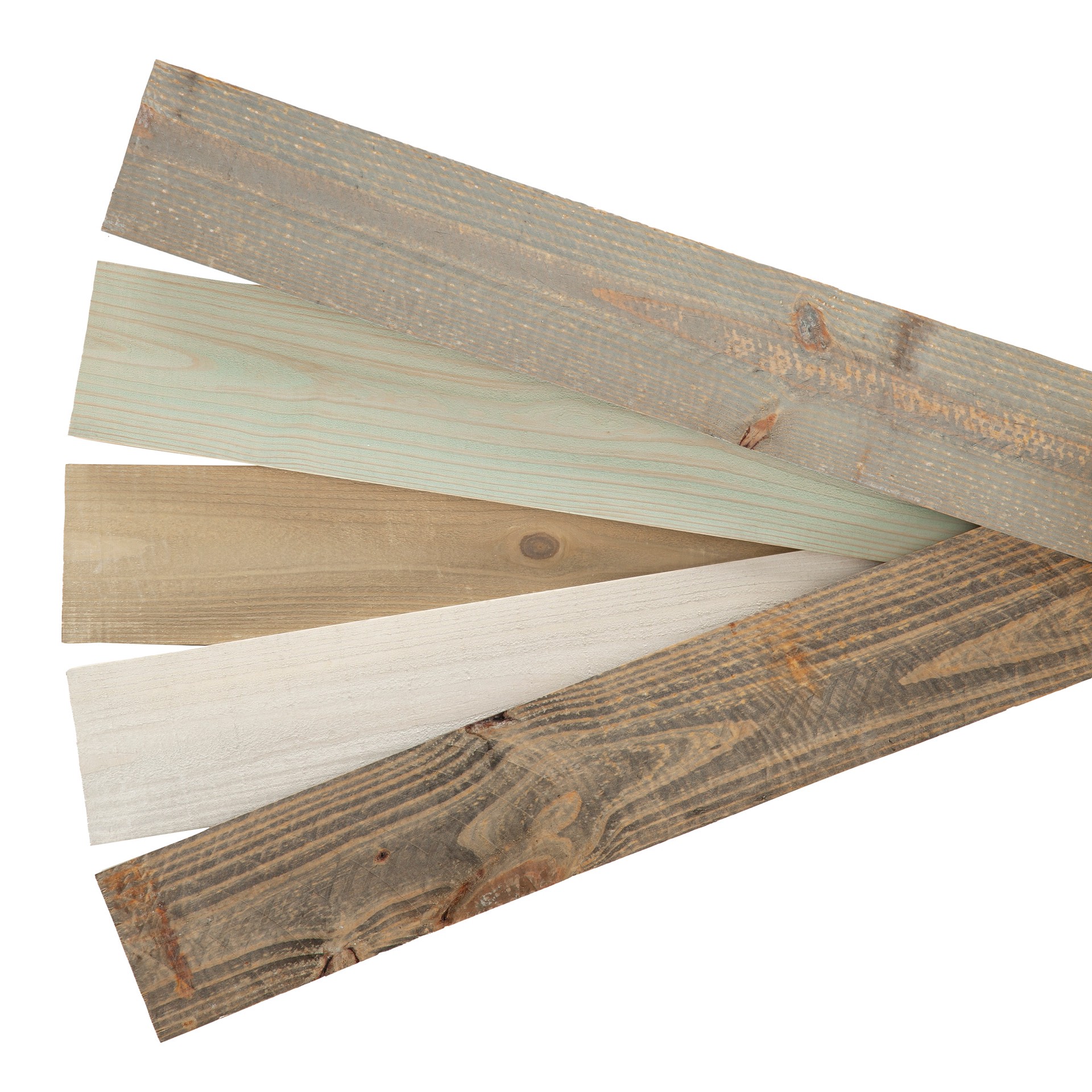 slide 4 of 4, Style Selections 5/16-in x 5-1/2-in x 3-ft 11-1/2-in Finished Multiple Colors Pine Wood Square Rough sawn Wall Plank 5 -Pack, 1 ct