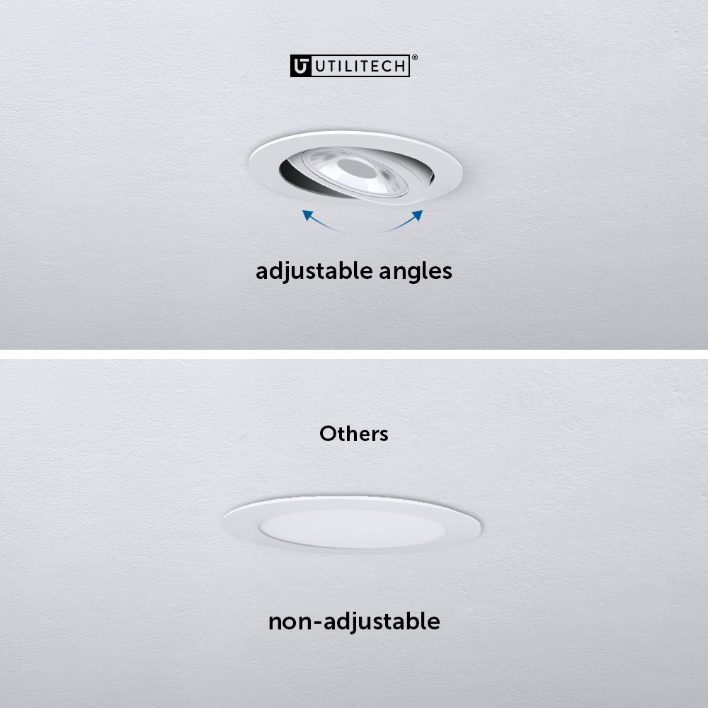 slide 5 of 5, Utilitech White 5-in 850 -Lumens Switchable white Round Dimmable LED Canless Wet rated Recessed Downlight, 1 ct