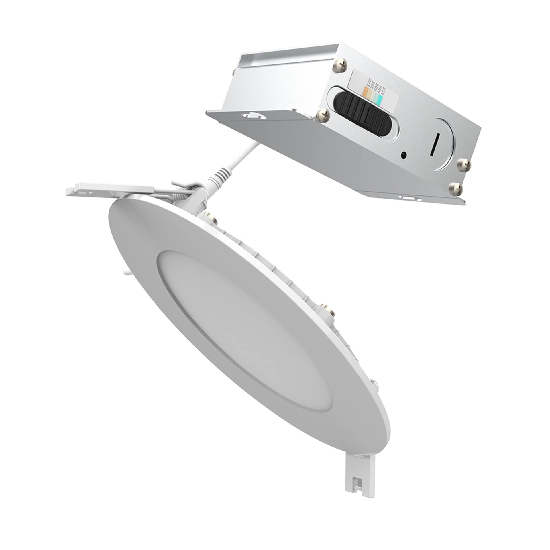 slide 2 of 6, Utilitech White 4-in 540 -Lumens Switchable white Round Dimmable LED Canless Wet rated Recessed Downlight, 1 ct