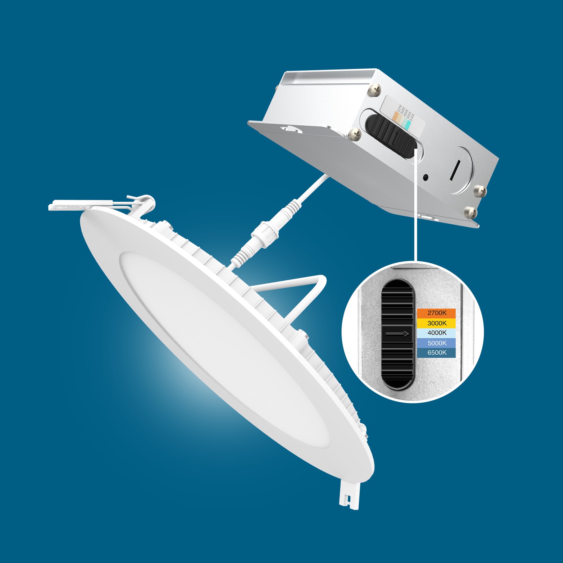 slide 3 of 6, Utilitech White 6-in 850 -Lumens Switchable white Round Dimmable LED Canless Wet rated Recessed Downlight, 1 ct