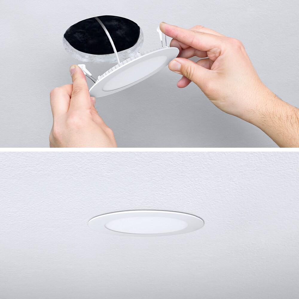 slide 5 of 6, Utilitech White 6-in 850 -Lumens Switchable white Round Dimmable LED Canless Wet rated Recessed Downlight, 1 ct