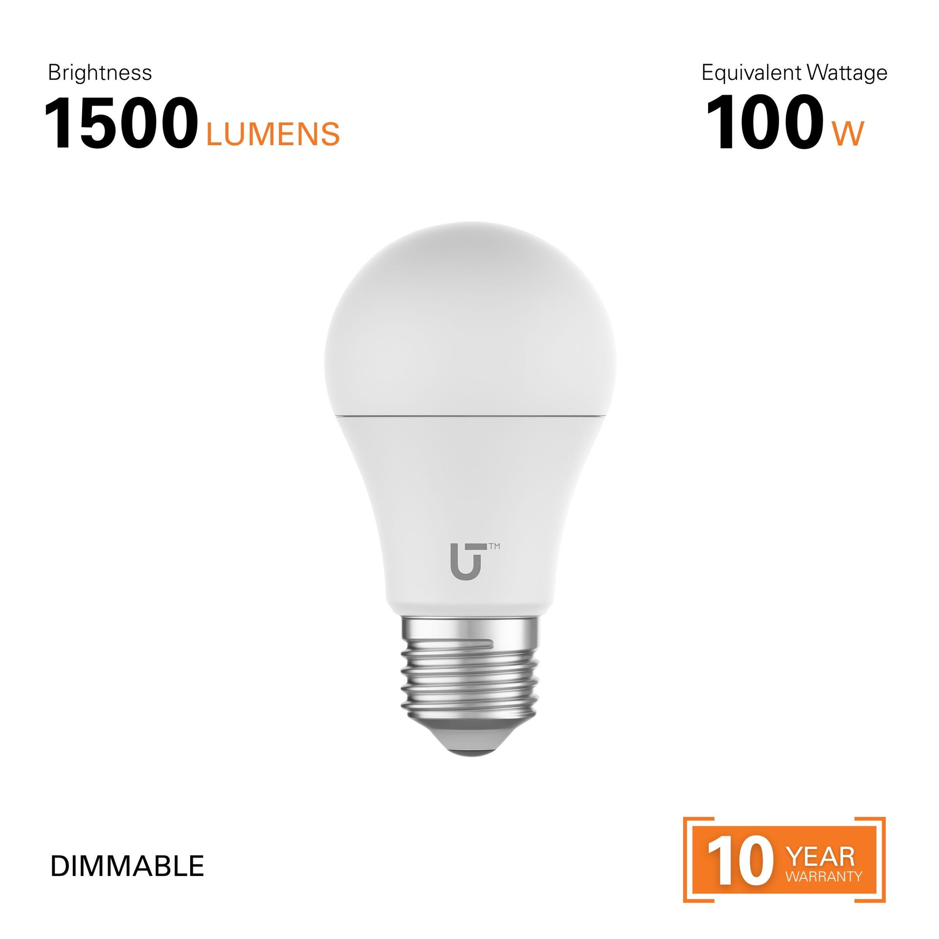 slide 5 of 6, Utilitech 100 -Watt EQ A19 Soft white Medium base (E-26) Dimmable LED General purpose Light Bulb 4 -Pack, 1 ct