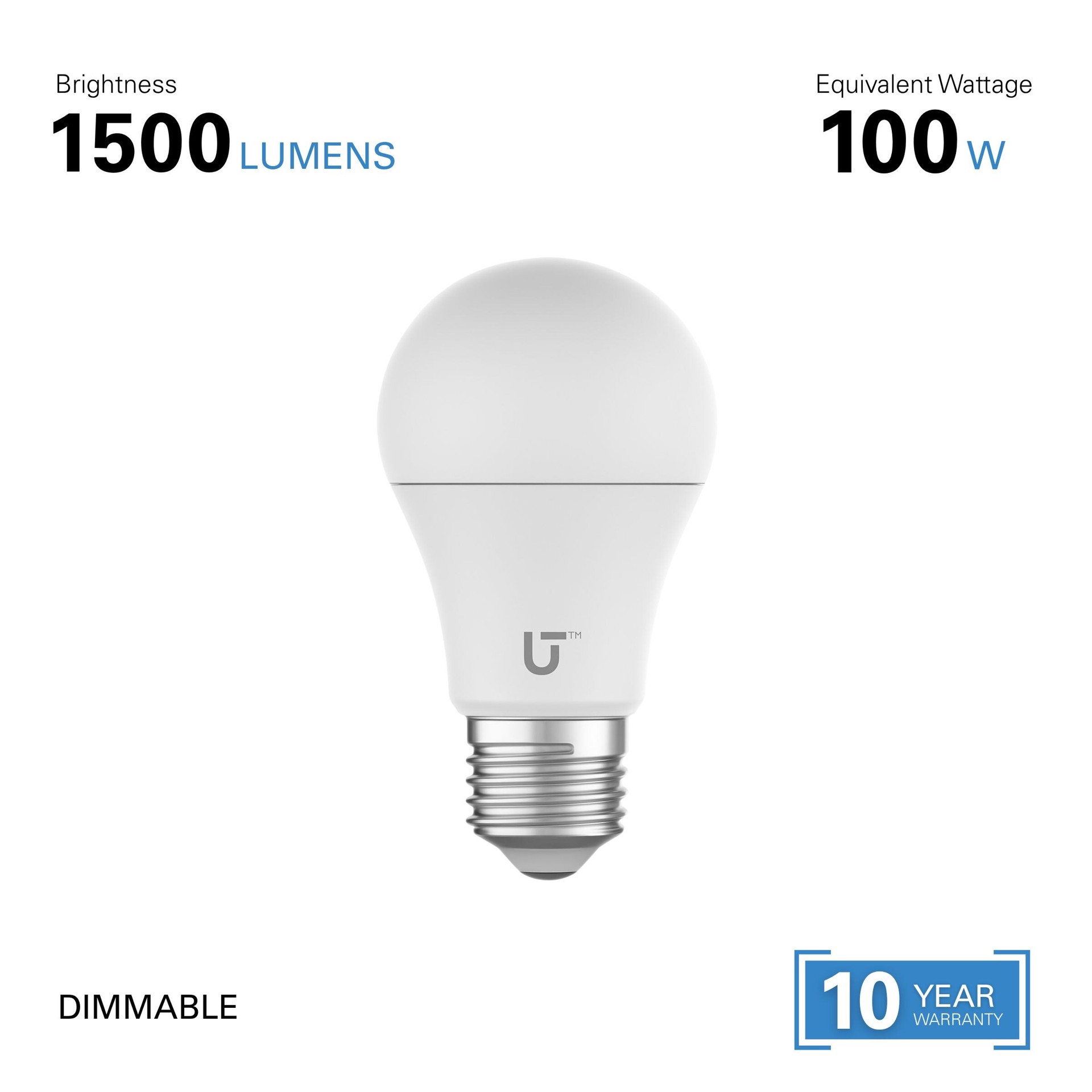 slide 5 of 6, Utilitech 100 -Watt EQ A19 Daylight Medium base (E-26) Dimmable LED General purpose Light Bulb 4 -Pack, 1 ct