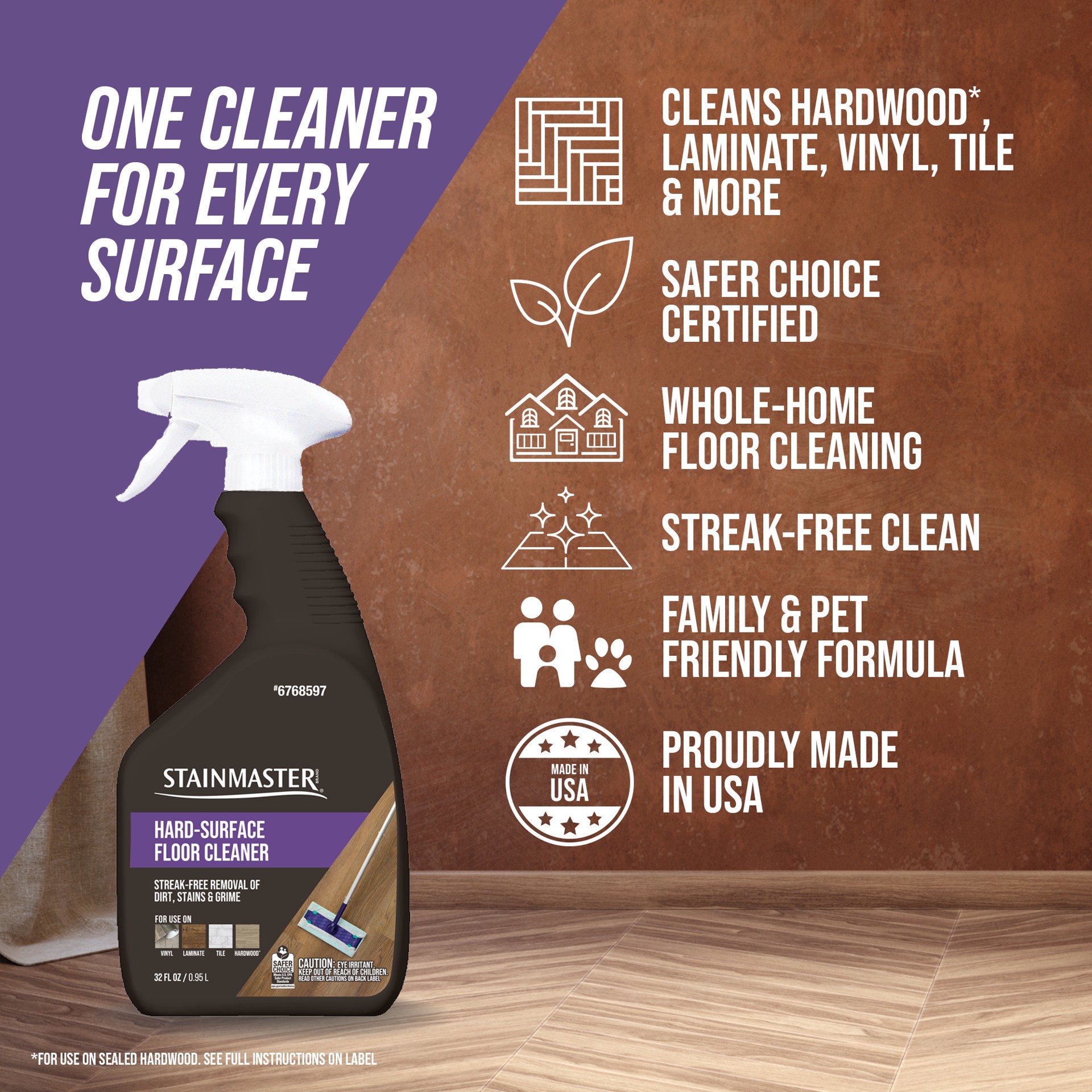 slide 3 of 6, STAINMASTER Hard Surface Unscented Liquid Floor Cleaner 32 -fl oz, 1 ct