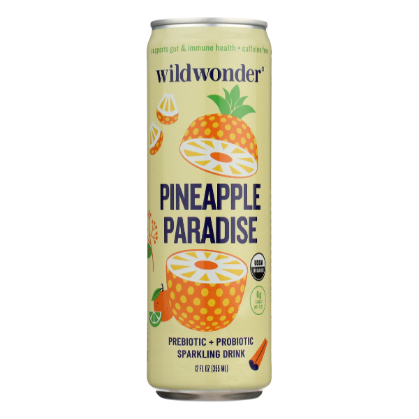 slide 1 of 1, Wildwonder Prebiotic + Probiotic Pineapple Paradise Sparkling Drink 12 fl oz, 12 fl oz