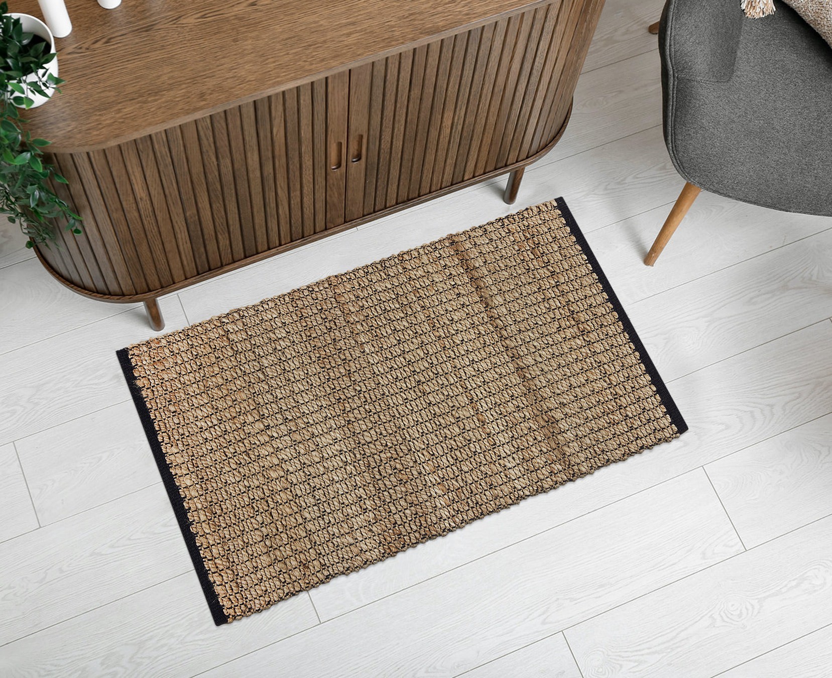 slide 1 of 6, allen + roth 2 x 3 (ft) Loomed Jute Natural black Rectangular Indoor Stripe Throw rug, 1 ct