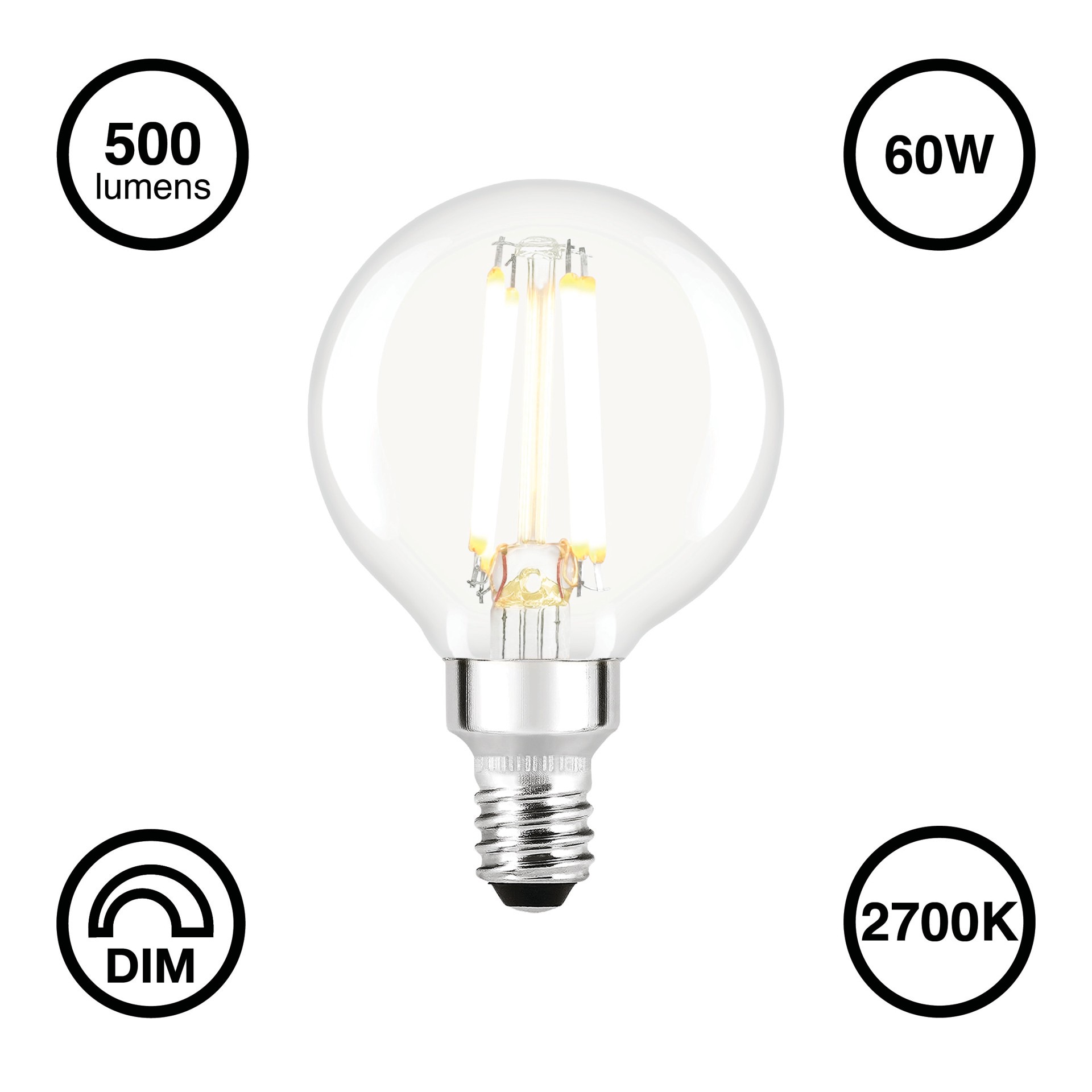 slide 5 of 6, Utilitech 60 -Watt EQ G16.5 Soft white Candelabra base (E-12) Dimmable LED General purpose Light Bulb 2 -Pack, 1 ct