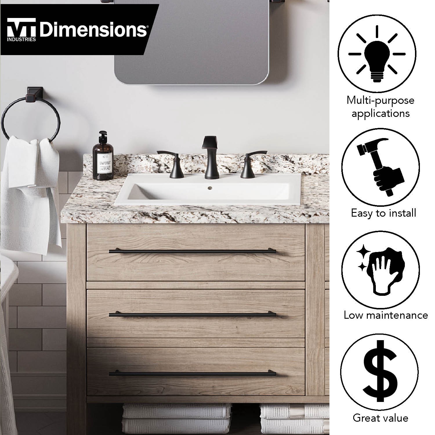 slide 4 of 6, VT Dimensions 28-in W x 0.75-in H x 7.628-in D Avorio Granite - Antique Square Edge Laminate Kitchen countertop end cap, 1 ct