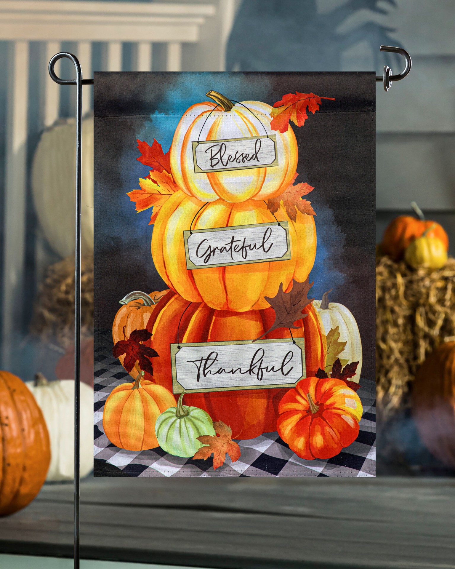 slide 5 of 6, Style Selections 1.04-ft W x 1.5-ft H Fall Embroidered Garden flag, 1 ct