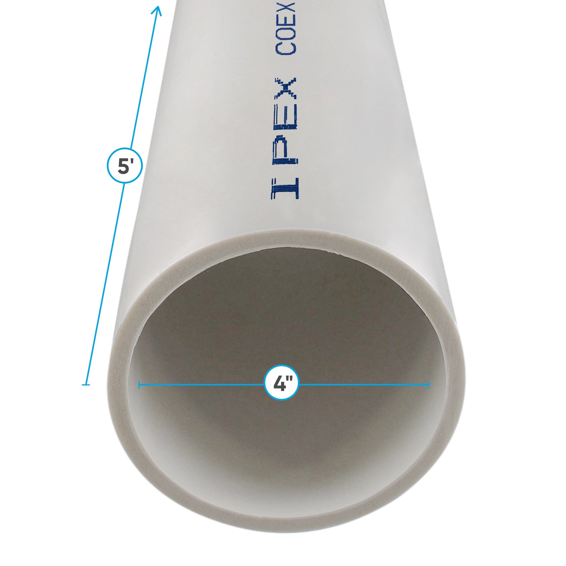 slide 3 of 4, IPEX 4-in x 5-ft PVC DWV Foam Core Pipe, 1 ct