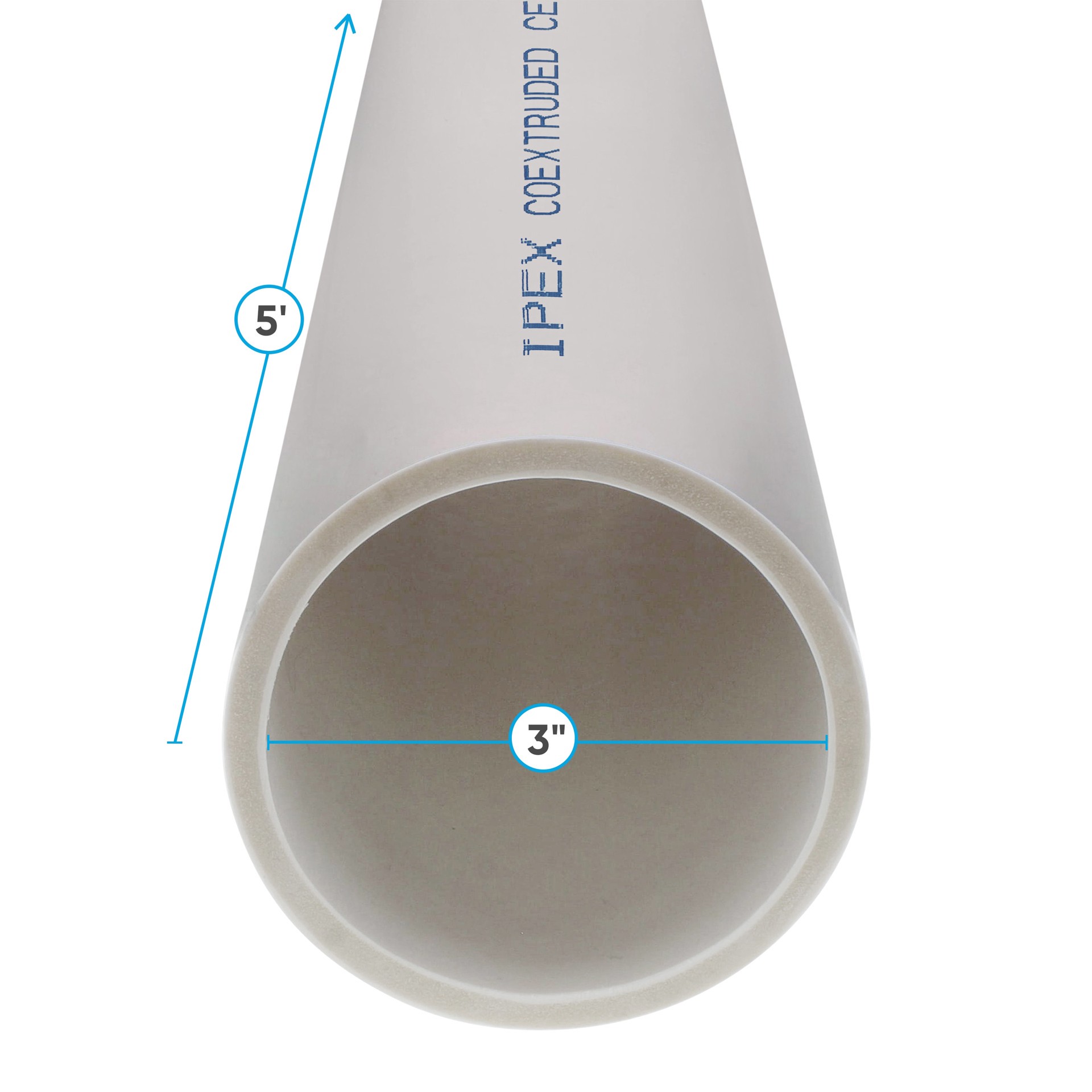 slide 3 of 4, IPEX 3-in x 5-ft PVC DWV Foam Core Pipe, 1 ct