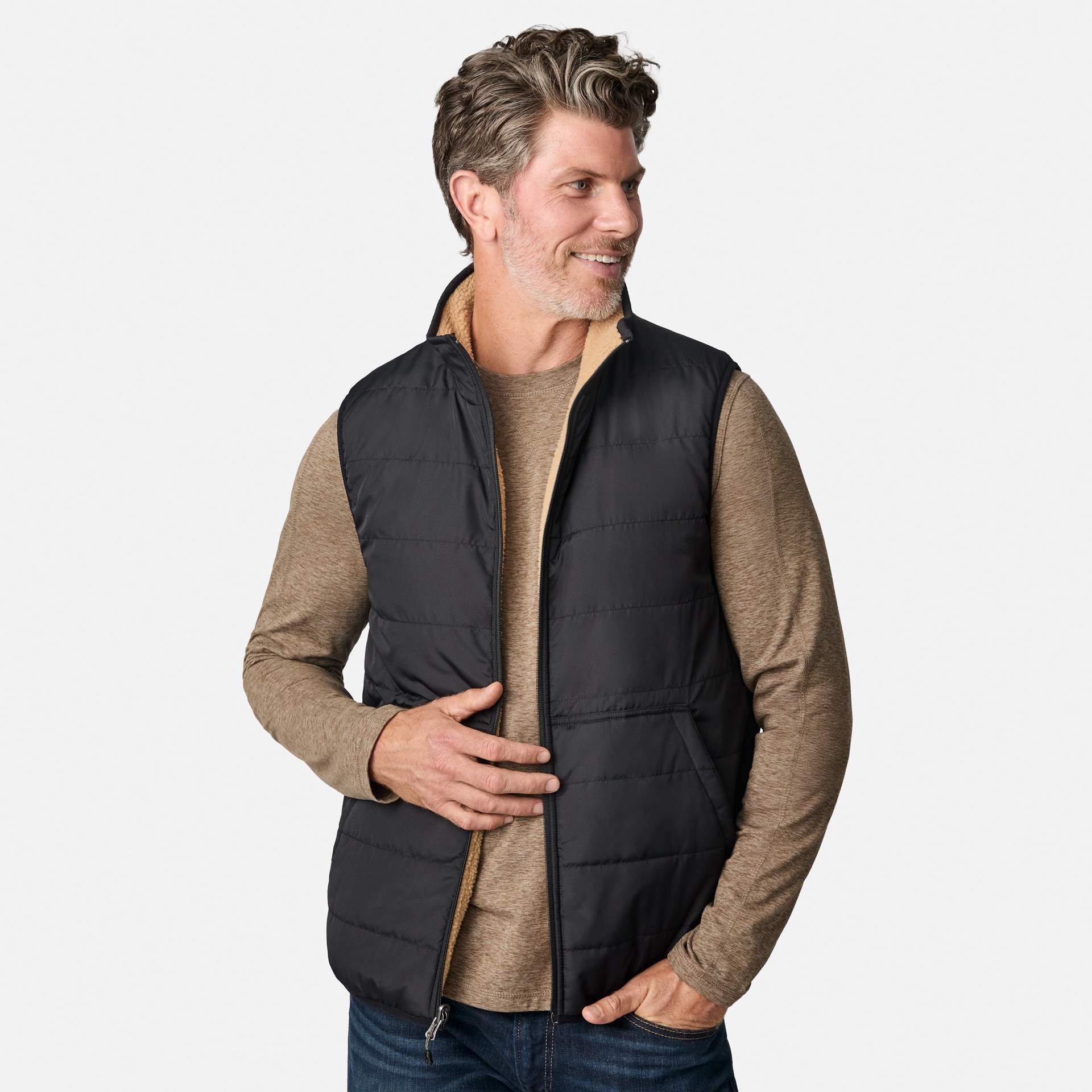 slide 5 of 6, Free Country Atlas Men's Black Polyester Reversible Vest M, 1 ct