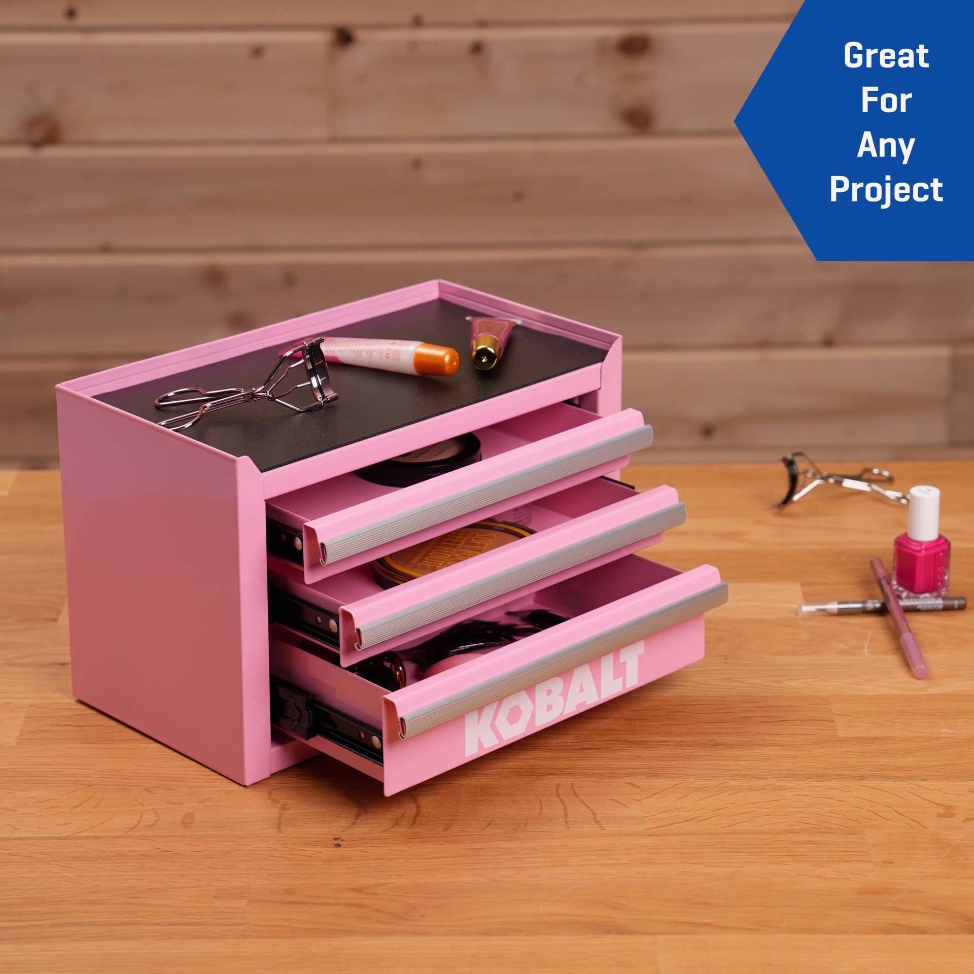 slide 6 of 6, Kobalt Portable tool box 11.1-in W x 7.36-in H x 6.14-in D 3 -Drawer Pink Steel Tool Box, 1 ct