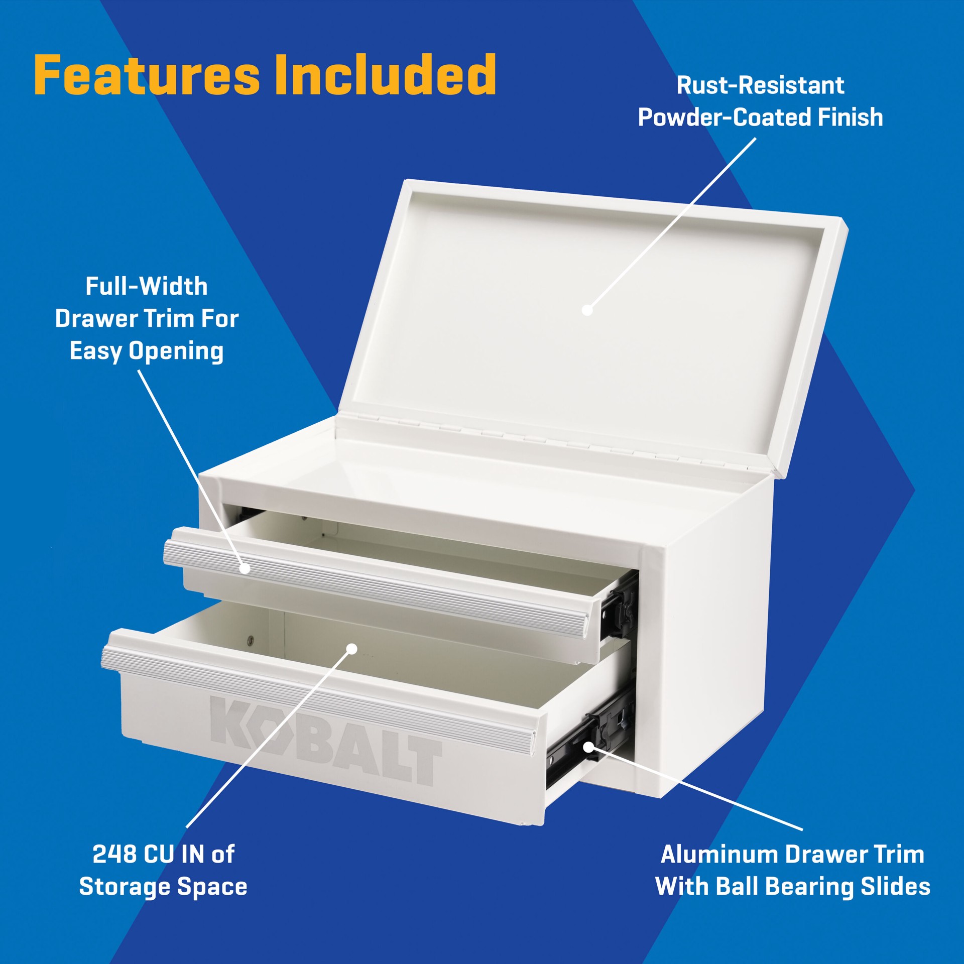 slide 3 of 6, Kobalt Portable tool box 10.83-in W x 5.91-in H x 5.91-in D 2 -Drawer White Steel Tool Box, 1 ct