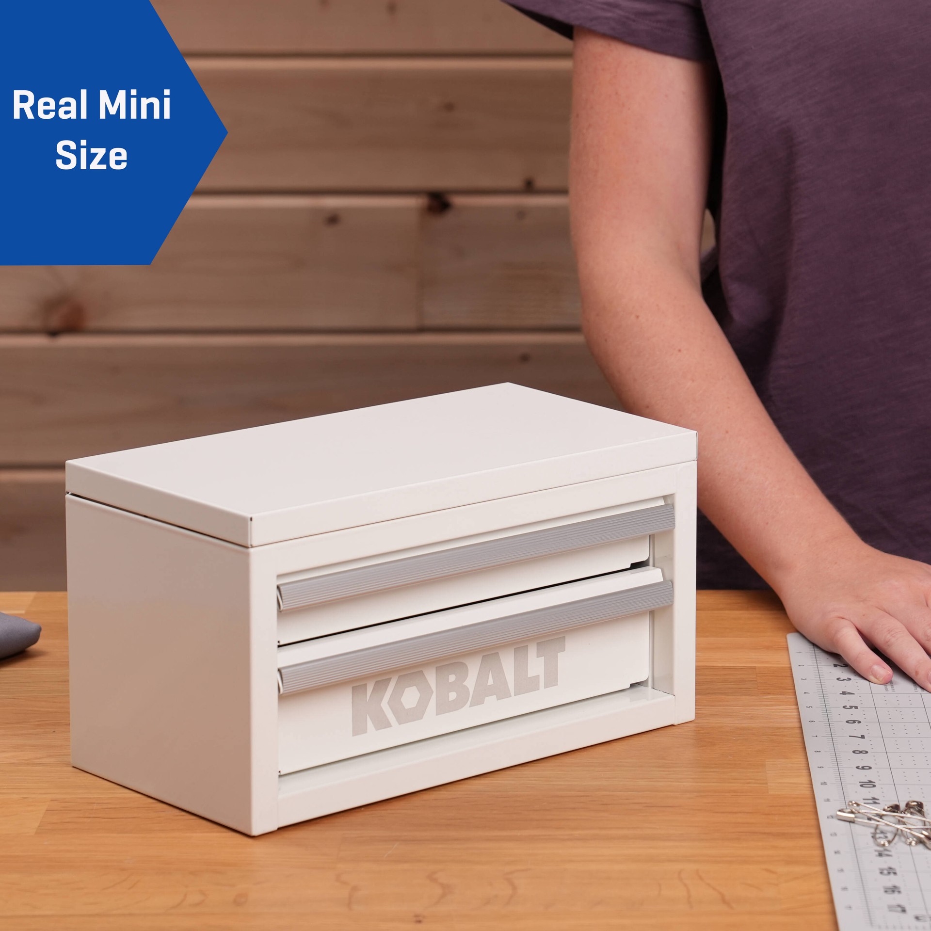 slide 6 of 6, Kobalt Portable tool box 10.83-in W x 5.91-in H x 5.91-in D 2 -Drawer White Steel Tool Box, 1 ct