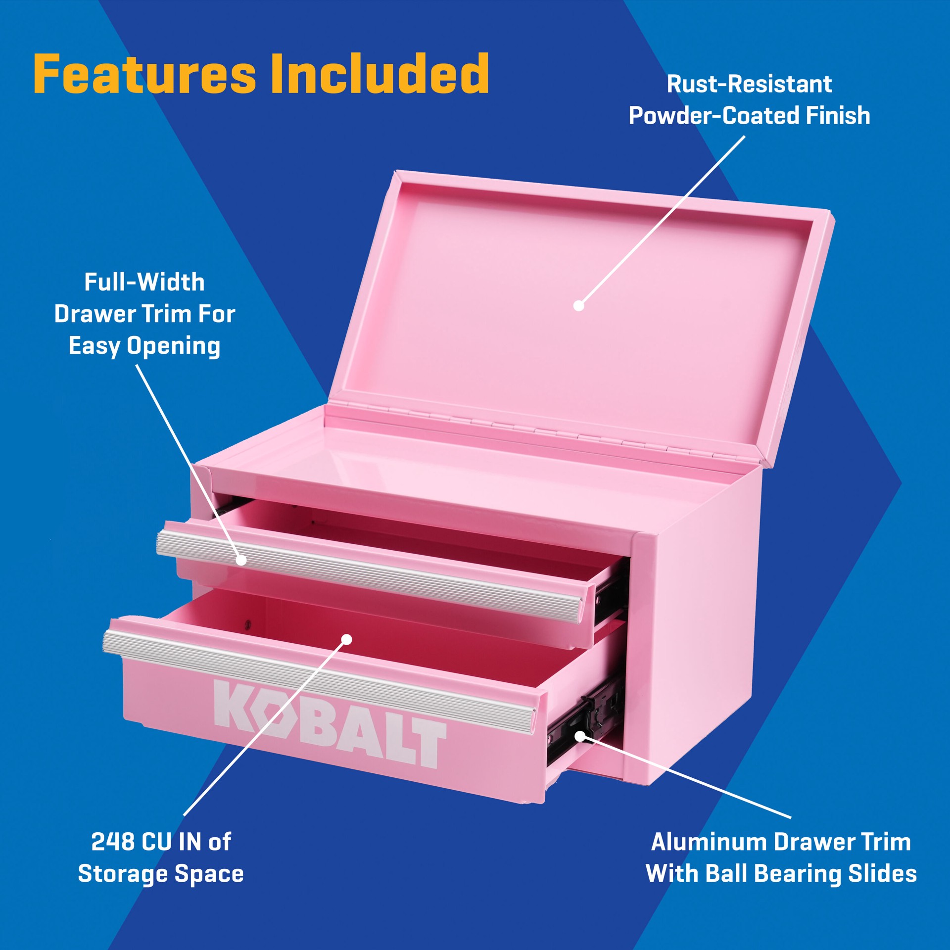 slide 3 of 6, Kobalt Portable tool box 10.83-in W x 5.91-in H x 5.91-in D 2 -Drawer Pink Steel Tool Box, 1 ct