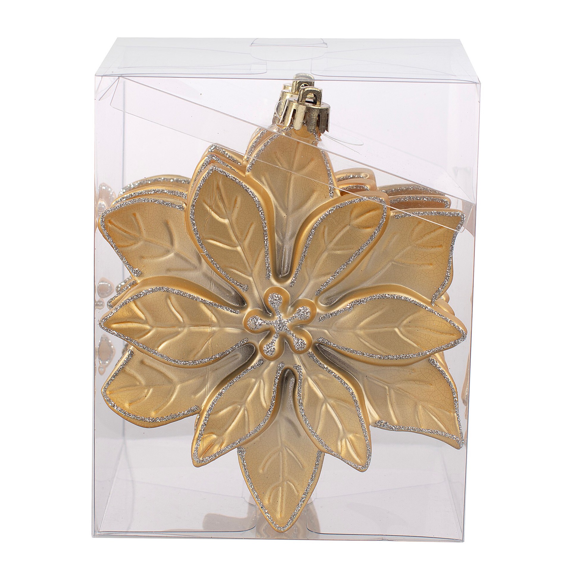 slide 2 of 5, Holiday Living 4 -Pack Multiple colors/finishes Poinsettia Standard Indoor Shatterproof Ornament set, 1 ct