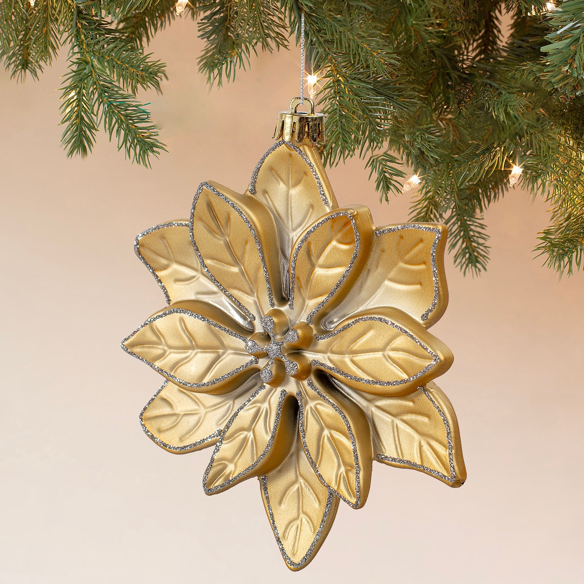 slide 5 of 5, Holiday Living 4 -Pack Multiple colors/finishes Poinsettia Standard Indoor Shatterproof Ornament set, 1 ct