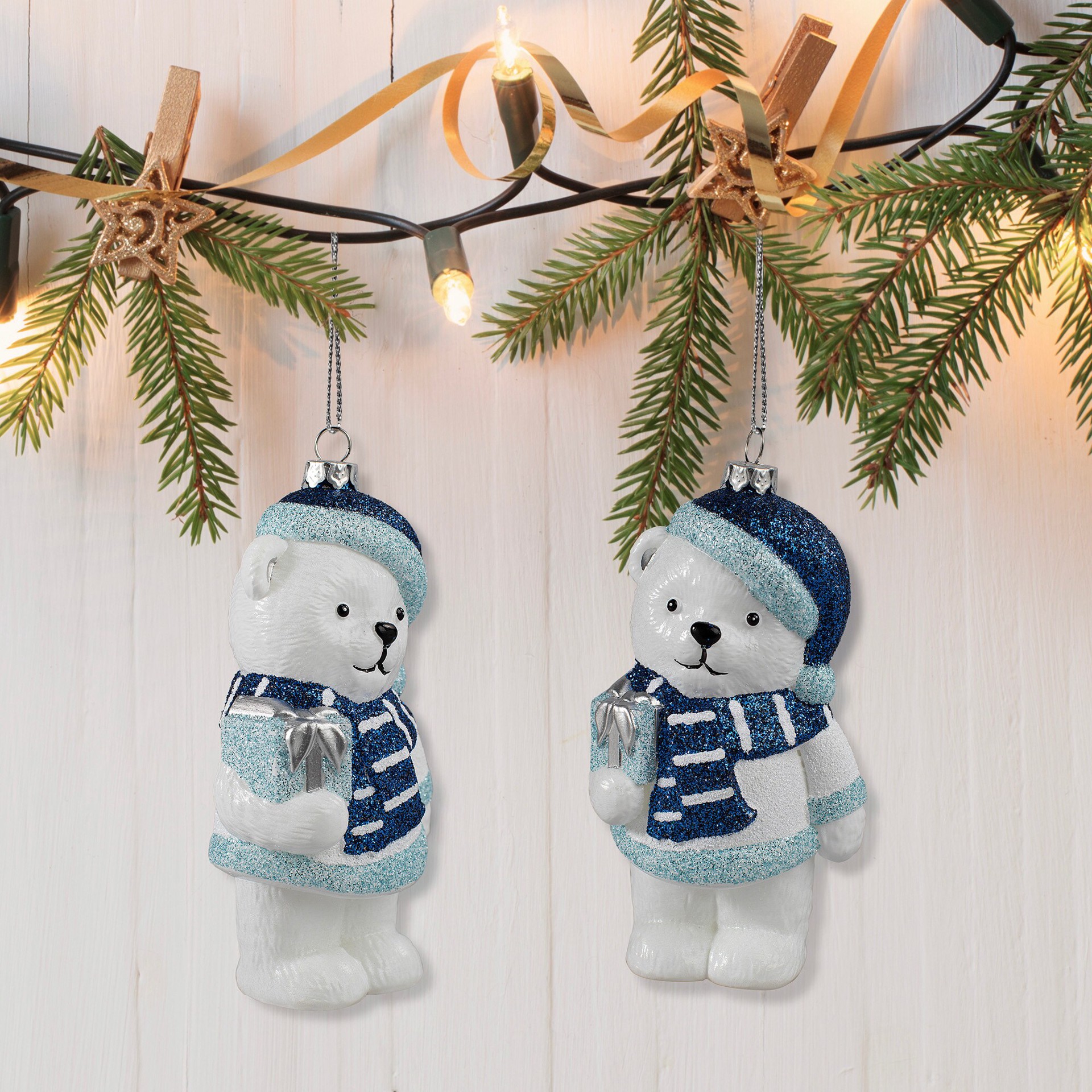 slide 5 of 5, Holiday Living 3 -Pack Multiple colors/finishes Bear Standard Indoor Shatterproof Ornament set, 1 ct