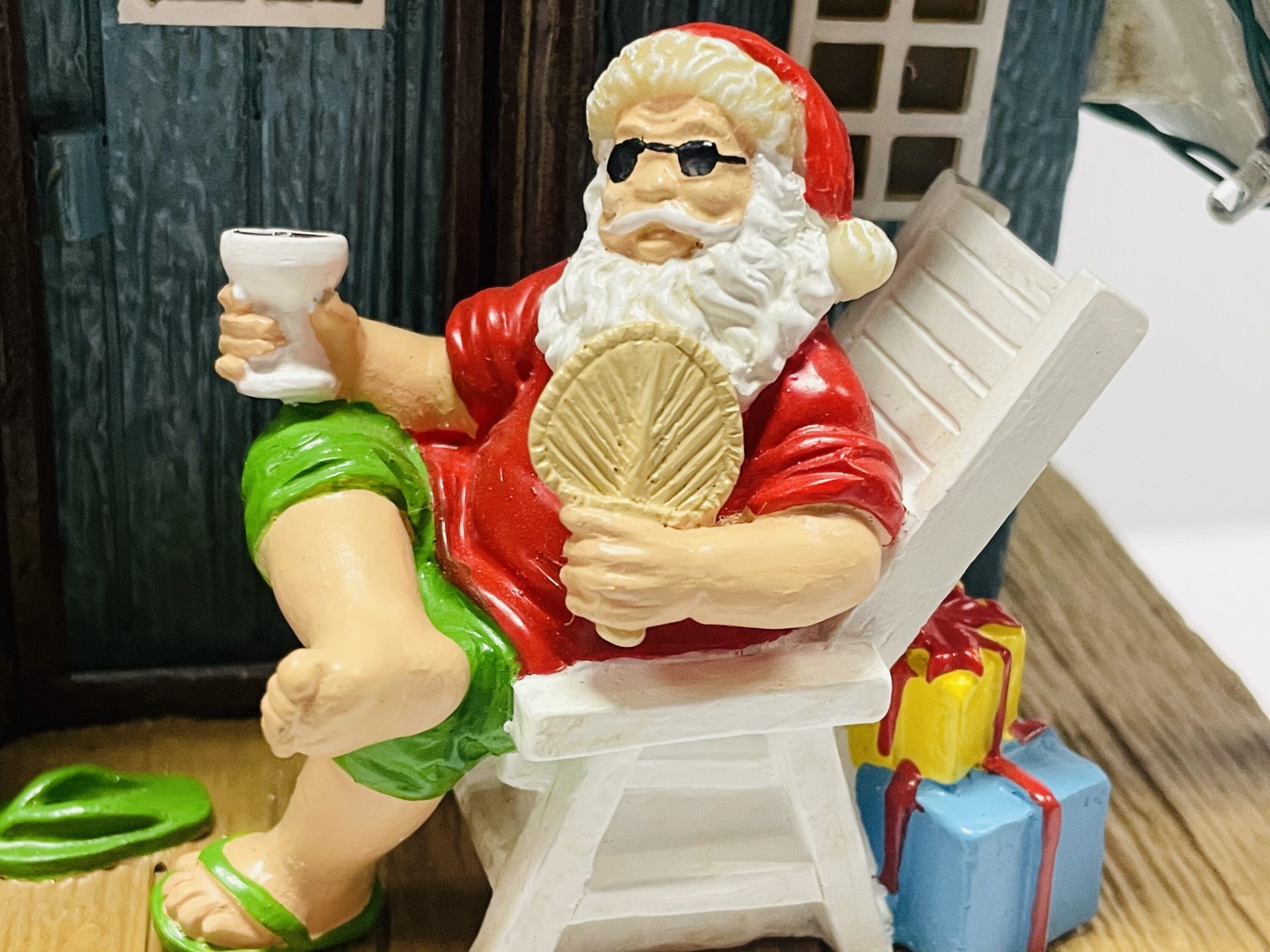 slide 2 of 5, Carole Towne Santa's Beach House Lighted Musical Village scene, 1 ct