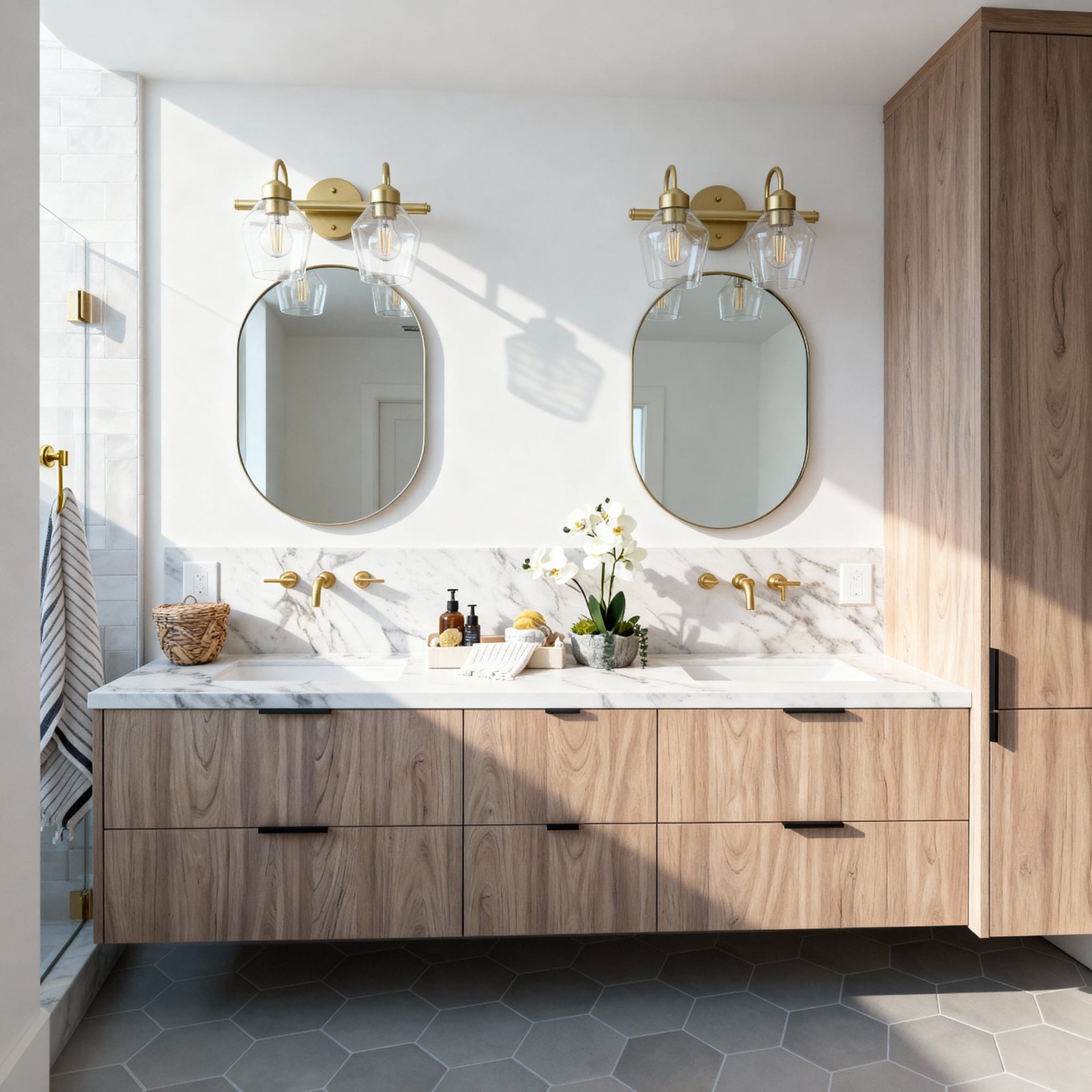 slide 4 of 6, allen + roth Merritt 14.75-in 2 -Light Brushed Gold Modern/contemporary Vanity light, 1 ct