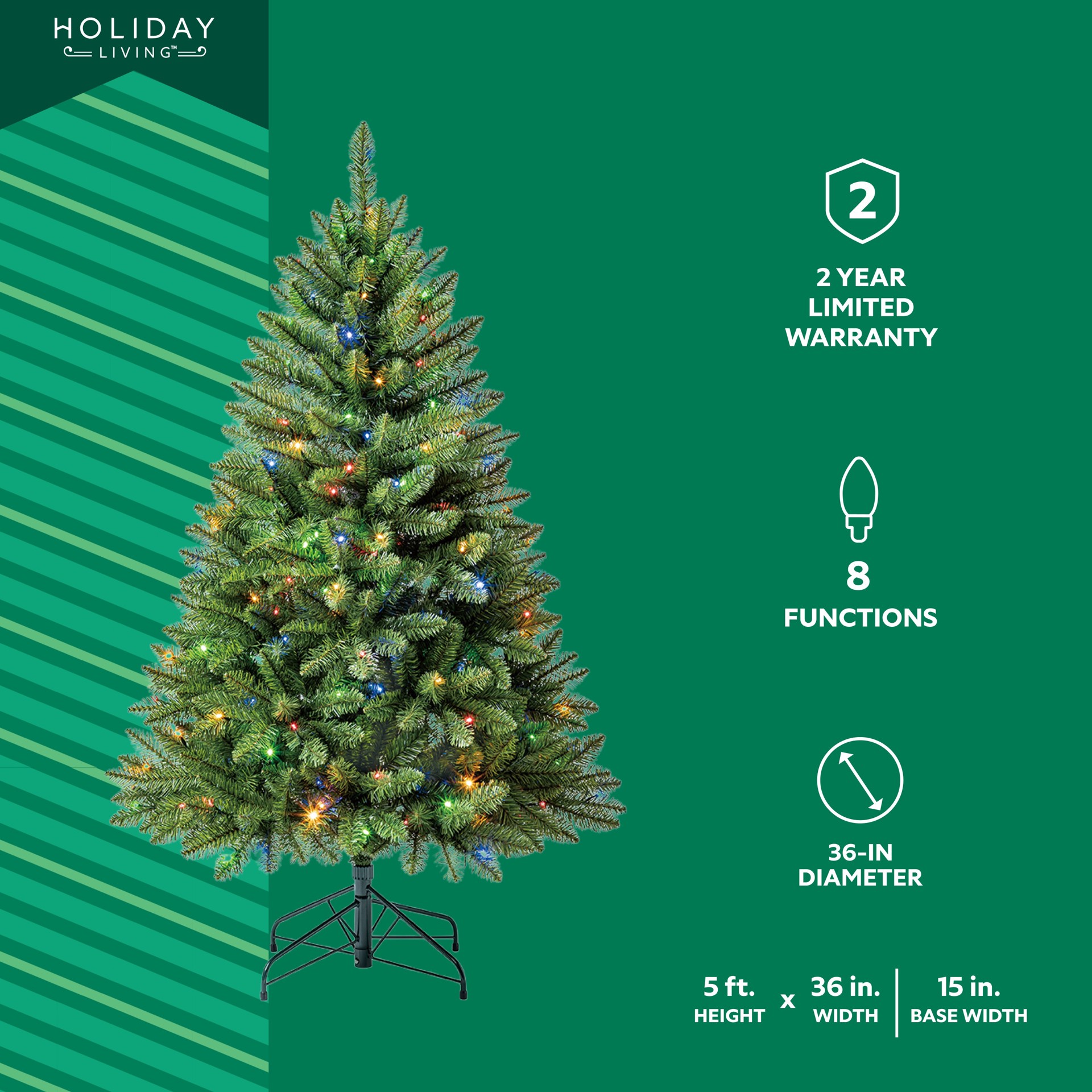 slide 2 of 6, Holiday Living 5-ft Greensboro Pre-lit Artificial Christmas Tree with Color Changing LED Lights, 1 ct