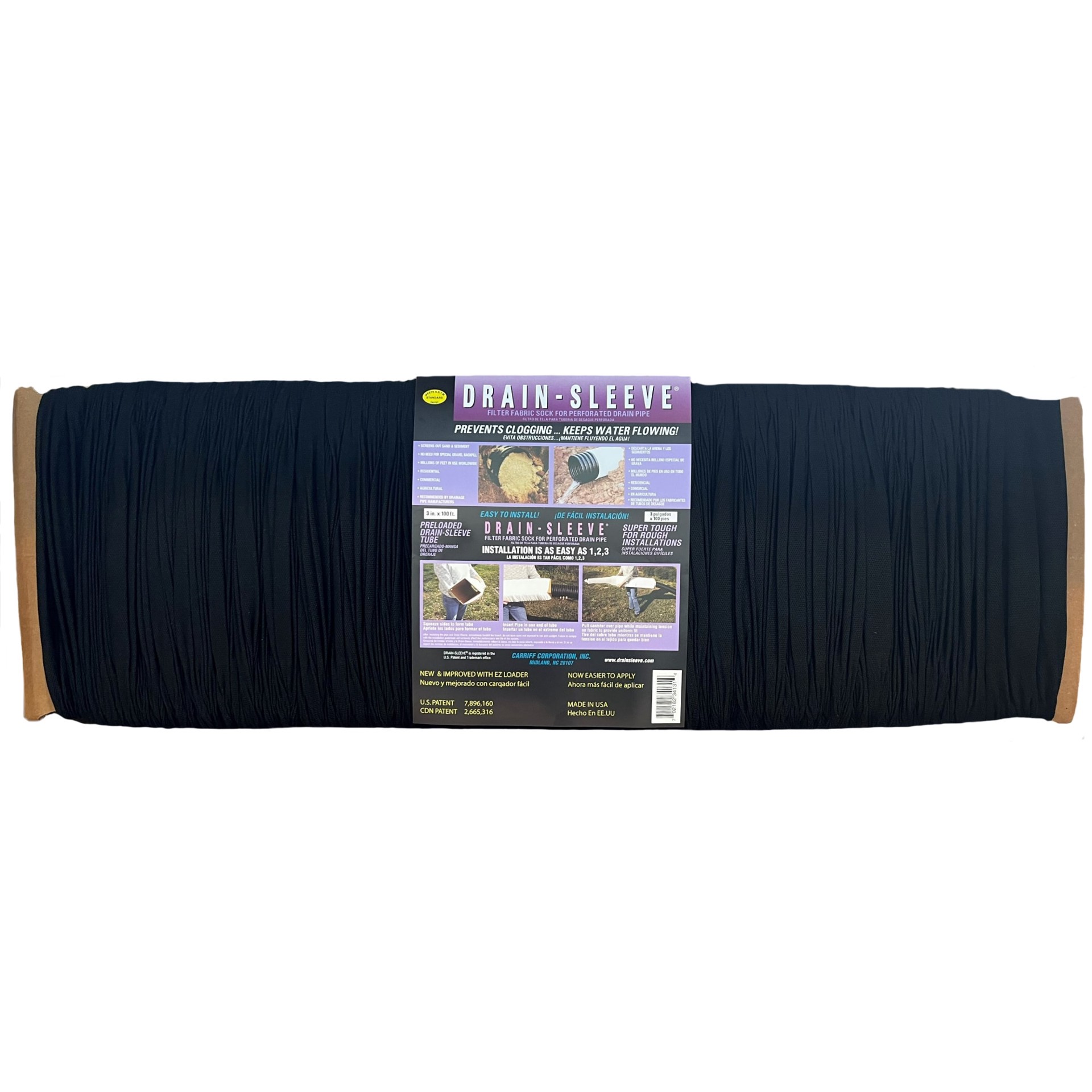 slide 1 of 3, DRAIN-SLEEVE 100-ft L x 3-in W x 3-in dia Drain-Sleeve with EZ Loader Pipe fabric, 1 ct