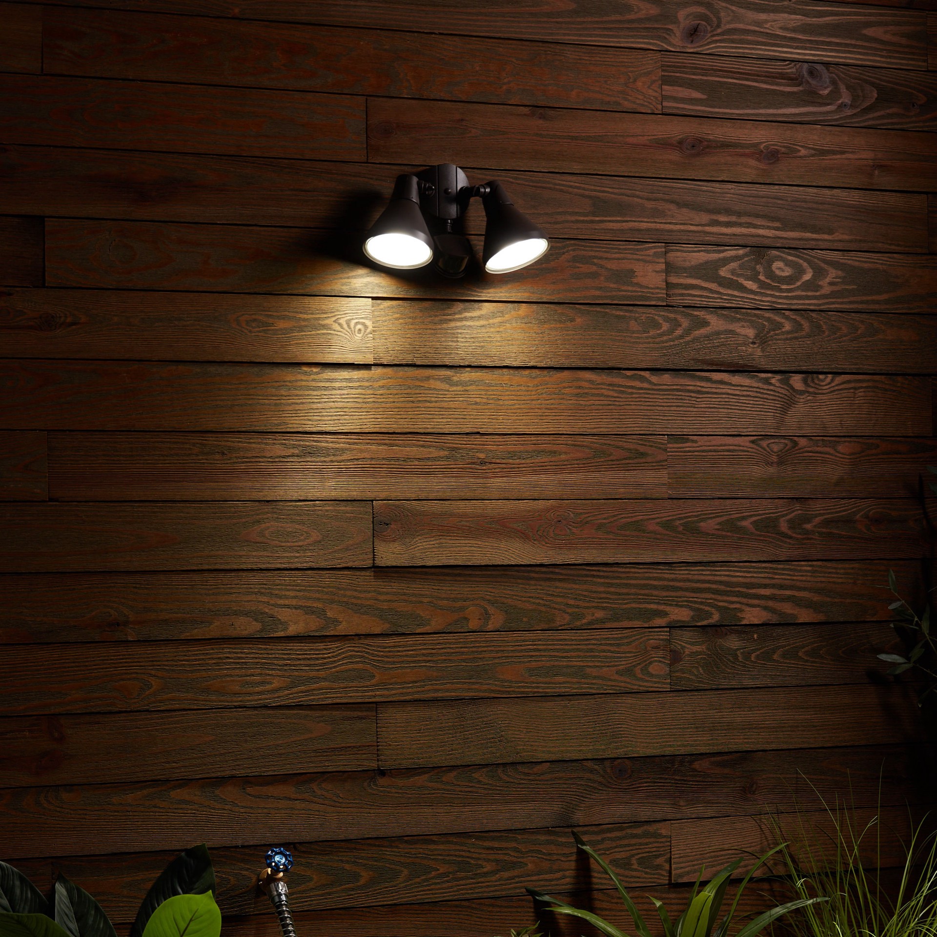 slide 3 of 6, Utilitech 180 -Degree 300 -Wattage Equivalent Hardwired Halogen Bronze 2 -Head Motion-Activated Flood Light with Timer, 1 ct