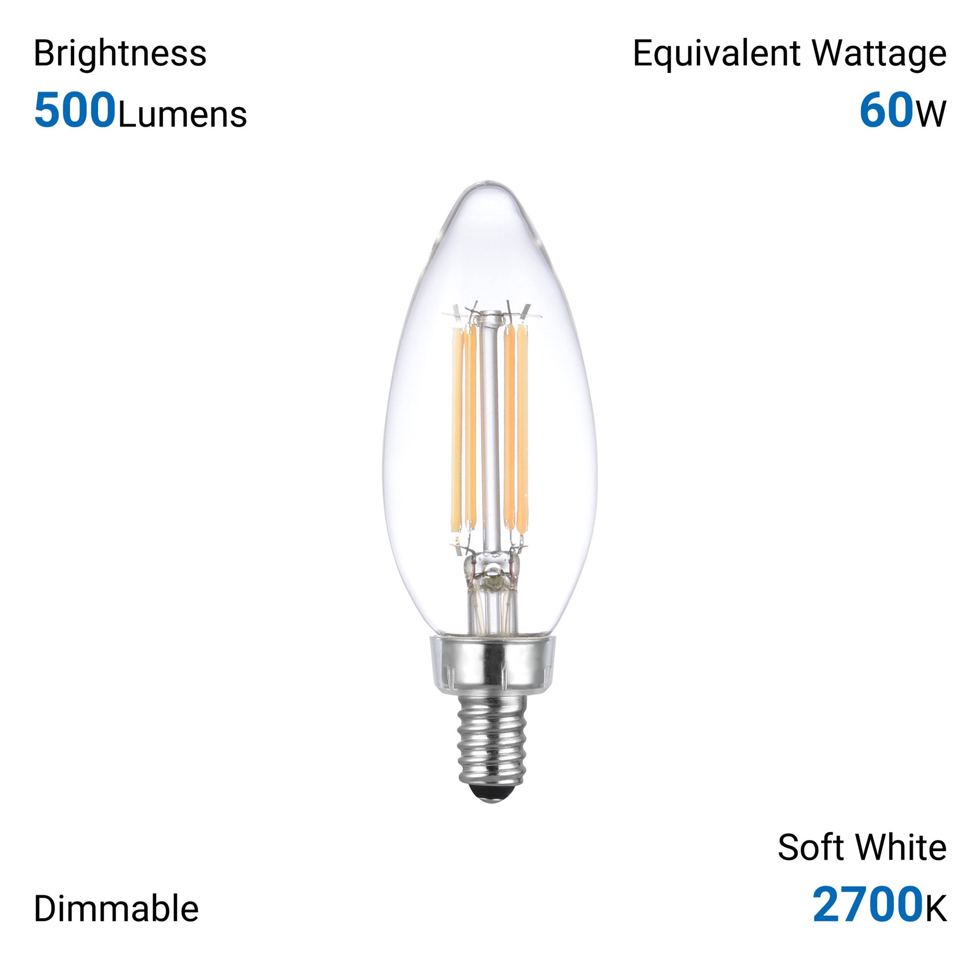slide 6 of 6, Utilitech Led light bulb 60 -Watt EQ BC Soft white Candelabra base (E-12) Dimmable LED Decorative Light Bulb 12 -Pack, 1 ct